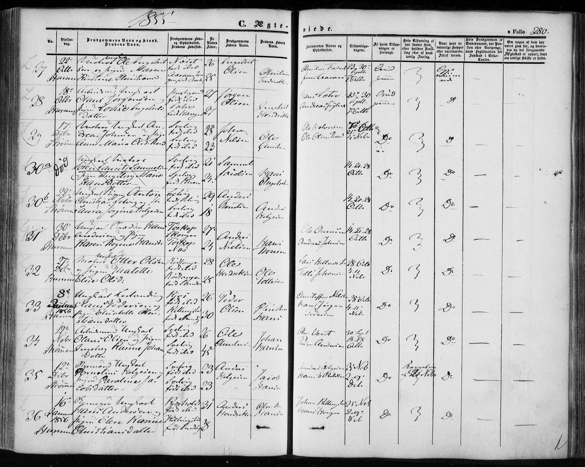 Hurum kirkebøker, AV/SAKO-A-229/F/Fa/L0011: Ministerialbok nr. 11, 1847-1860, s. 280