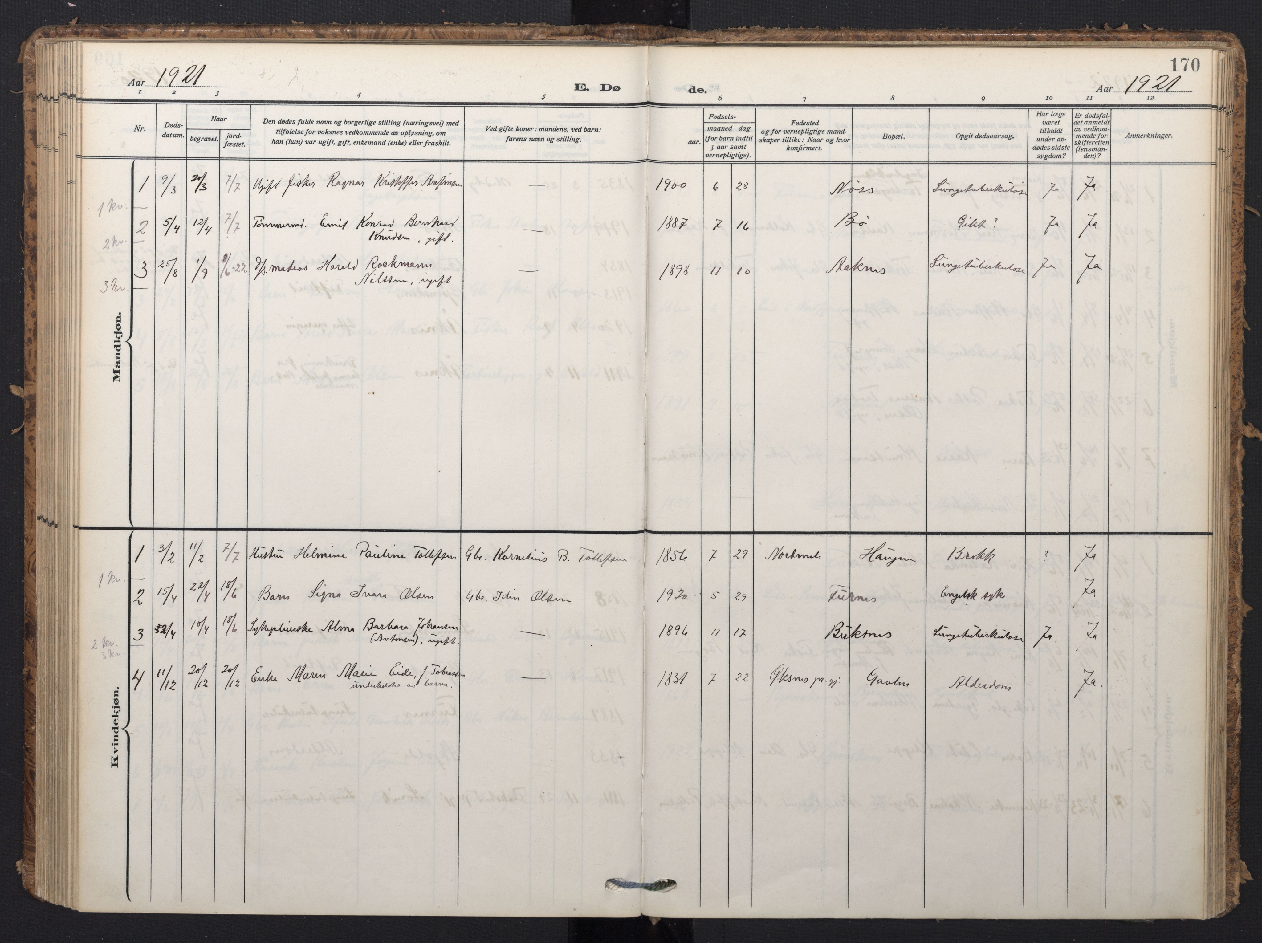Ministerialprotokoller, klokkerbøker og fødselsregistre - Nordland, AV/SAT-A-1459/898/L1423: Ministerialbok nr. 898A03, 1909-1928, s. 170