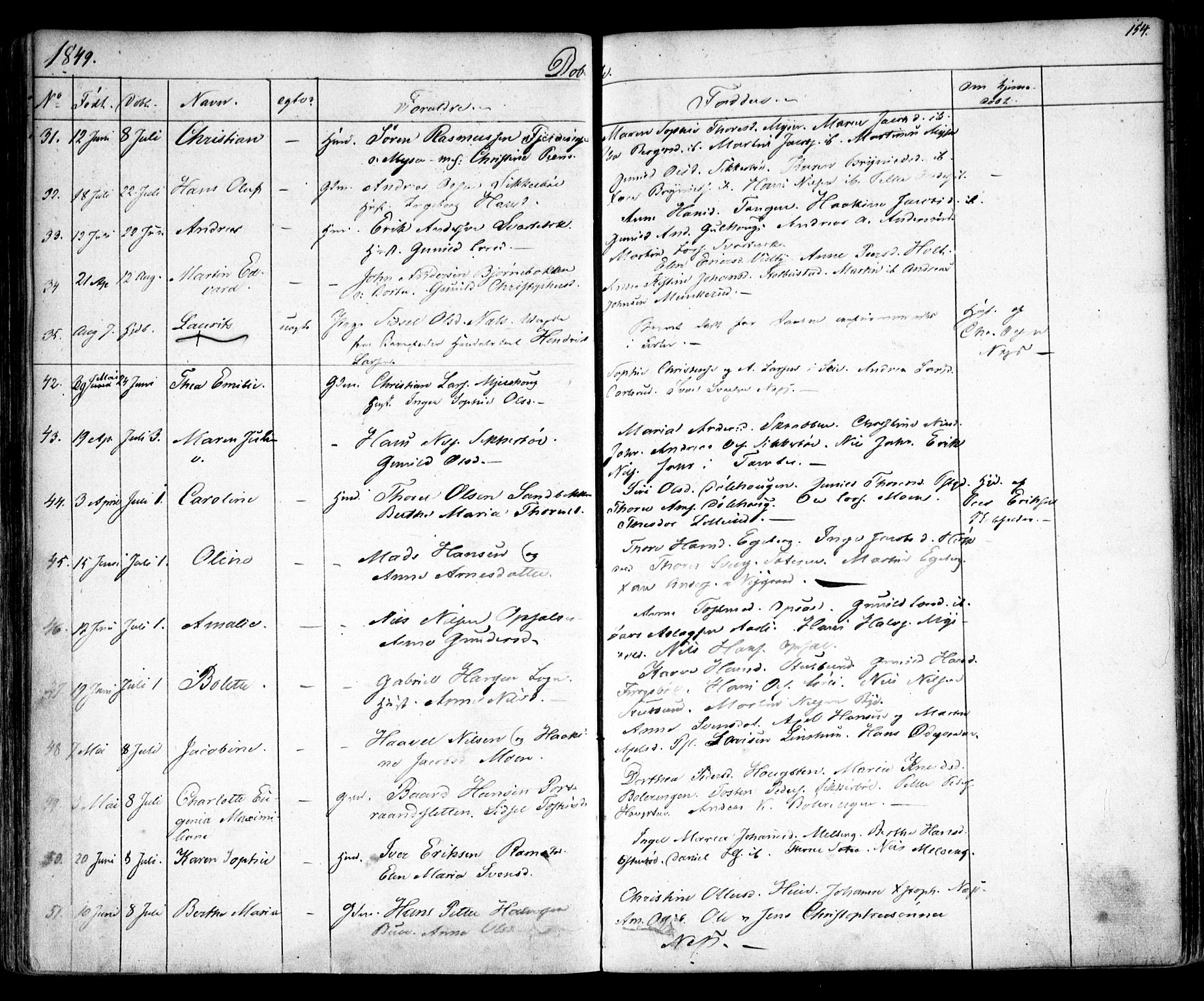 Enebakk prestekontor Kirkebøker, SAO/A-10171c/F/Fa/L0009: Ministerialbok nr. I 9, 1832-1861, s. 154