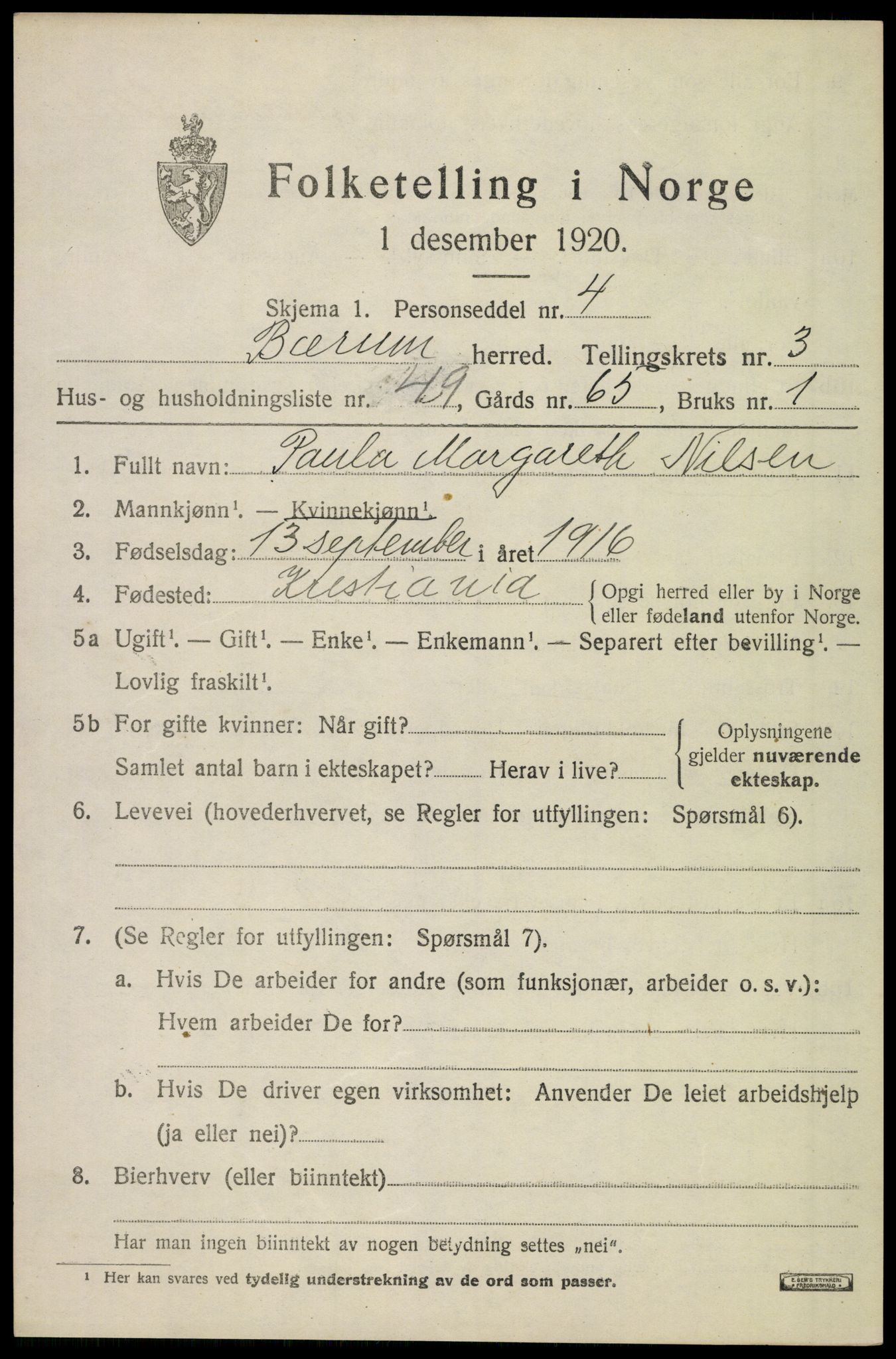 SAO, Folketelling 1920 for 0219 Bærum herred, 1920, s. 7898