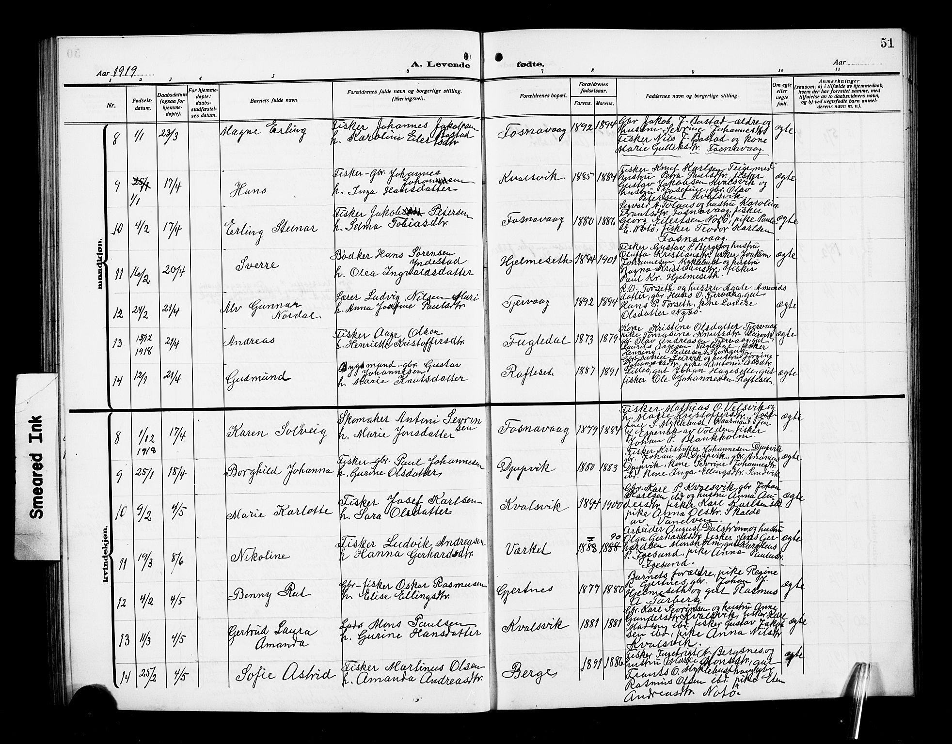 Ministerialprotokoller, klokkerbøker og fødselsregistre - Møre og Romsdal, AV/SAT-A-1454/507/L0083: Klokkerbok nr. 507C06, 1912-1919, s. 51