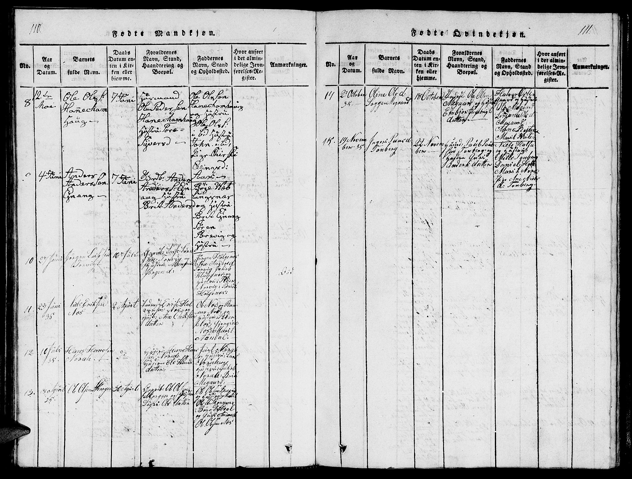 Ministerialprotokoller, klokkerbøker og fødselsregistre - Møre og Romsdal, AV/SAT-A-1454/544/L0579: Klokkerbok nr. 544C01, 1818-1836, s. 110-111