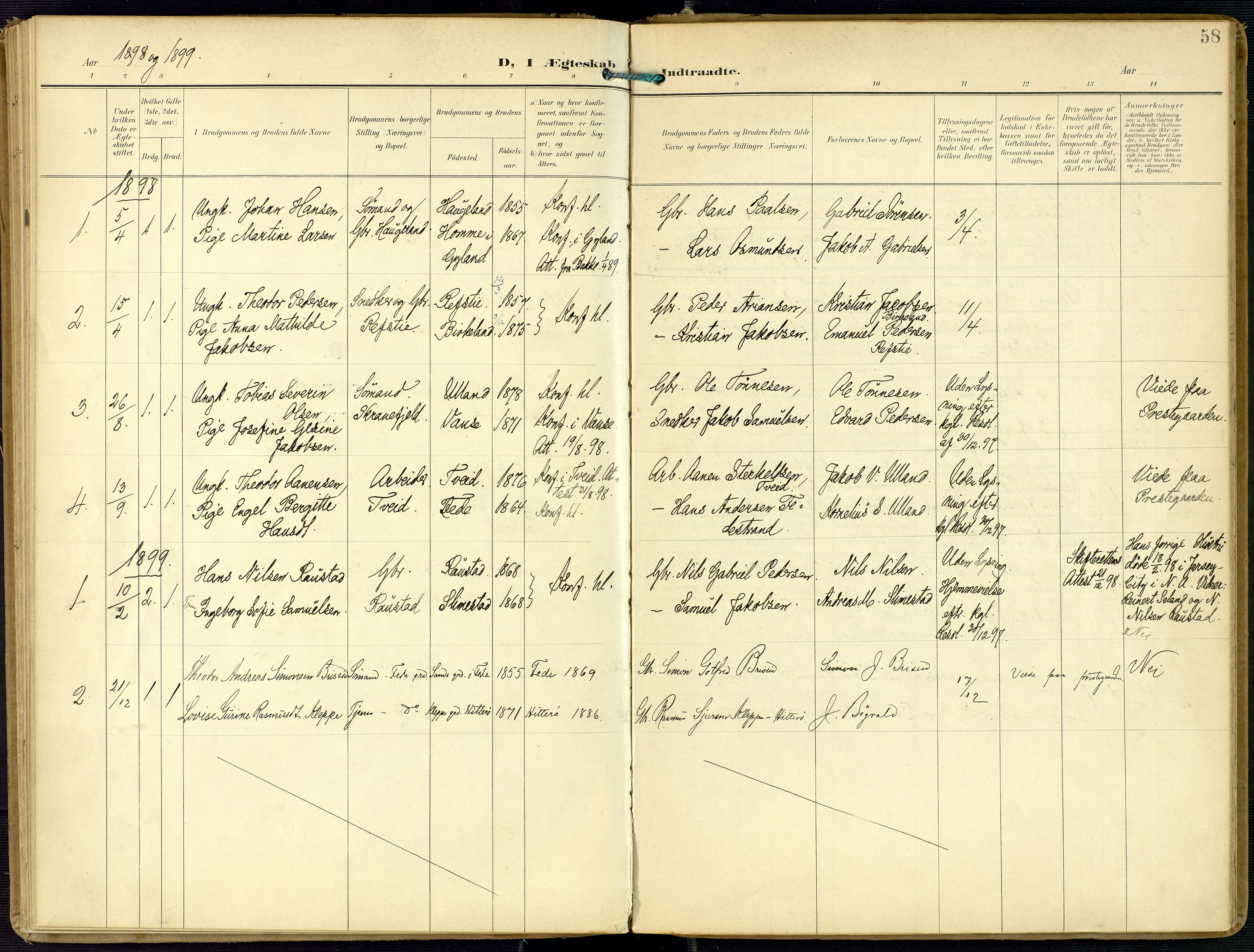Kvinesdal sokneprestkontor, SAK/1111-0026/F/Fa/Faa/L0005: Ministerialbok nr. A 5, 1898-1915, s. 58