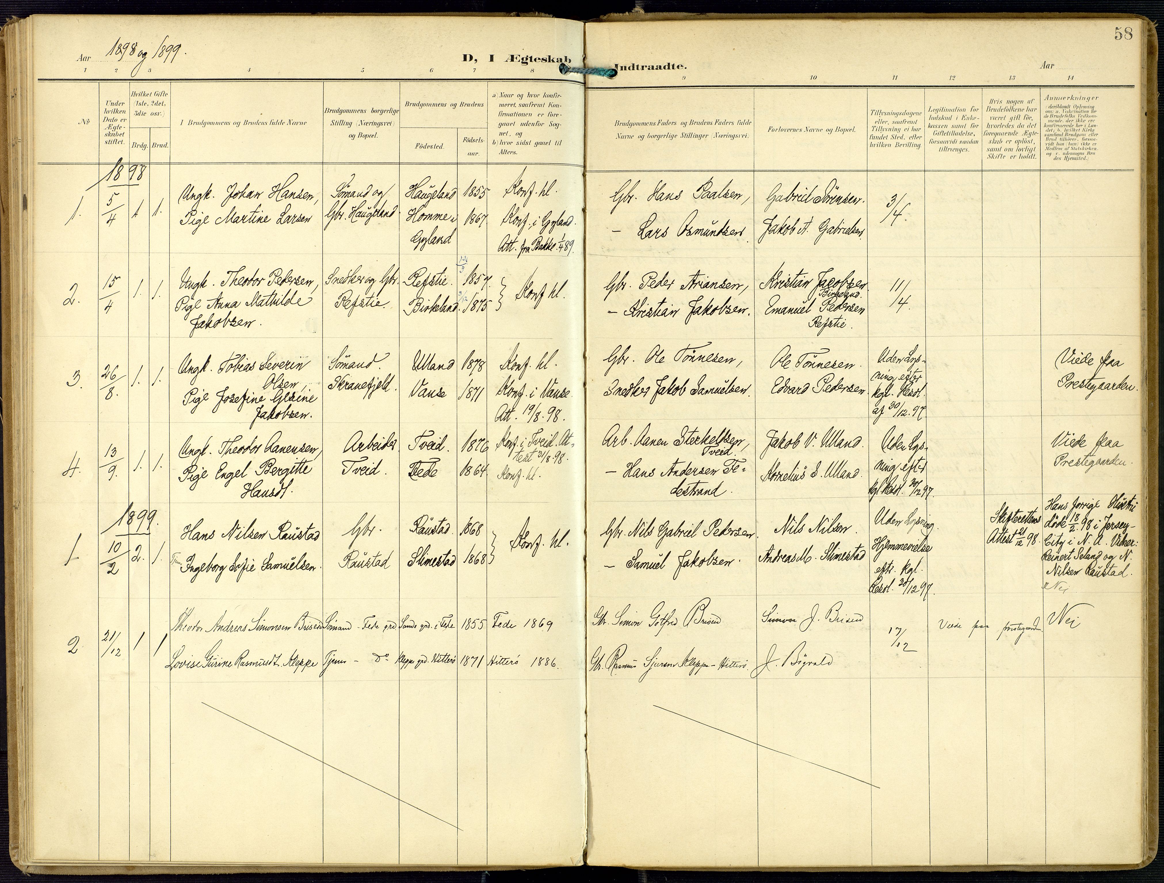 Kvinesdal sokneprestkontor, AV/SAK-1111-0026/F/Fa/Faa/L0005: Ministerialbok nr. A 5, 1898-1915, s. 58
