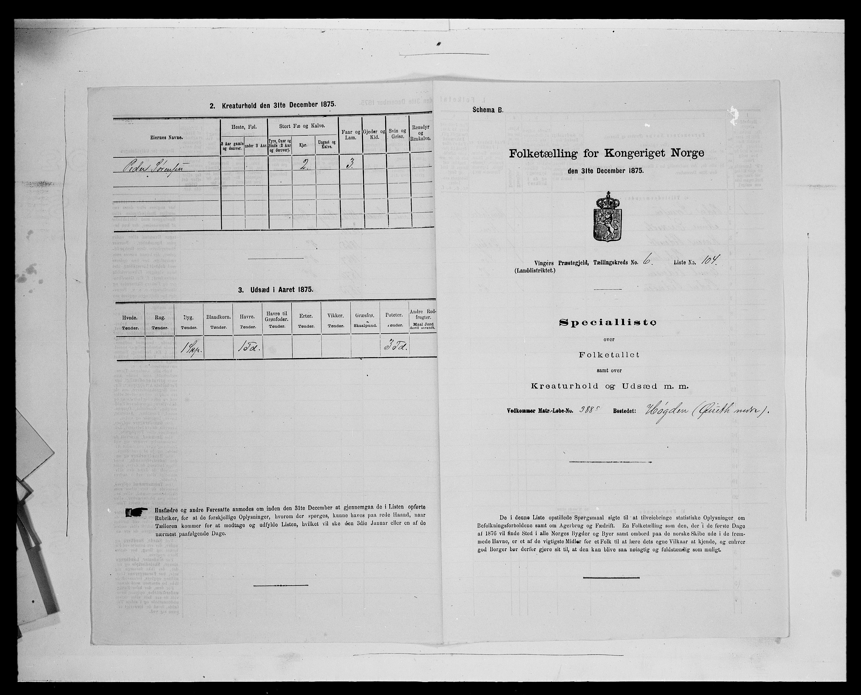 SAH, Folketelling 1875 for 0421L Vinger prestegjeld, Vinger sokn og Austmarka sokn, 1875, s. 1150