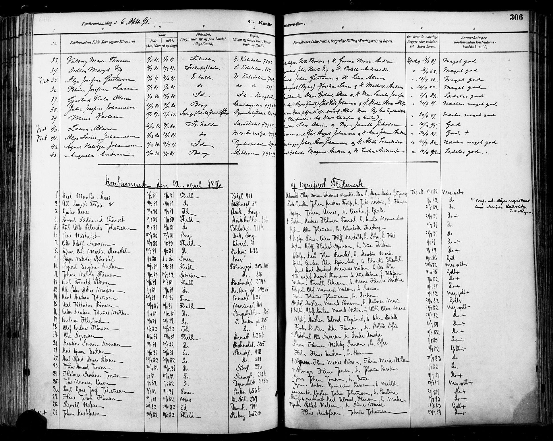 Halden prestekontor Kirkebøker, SAO/A-10909/F/Fa/L0013: Ministerialbok nr. I 13, 1890-1906, s. 306