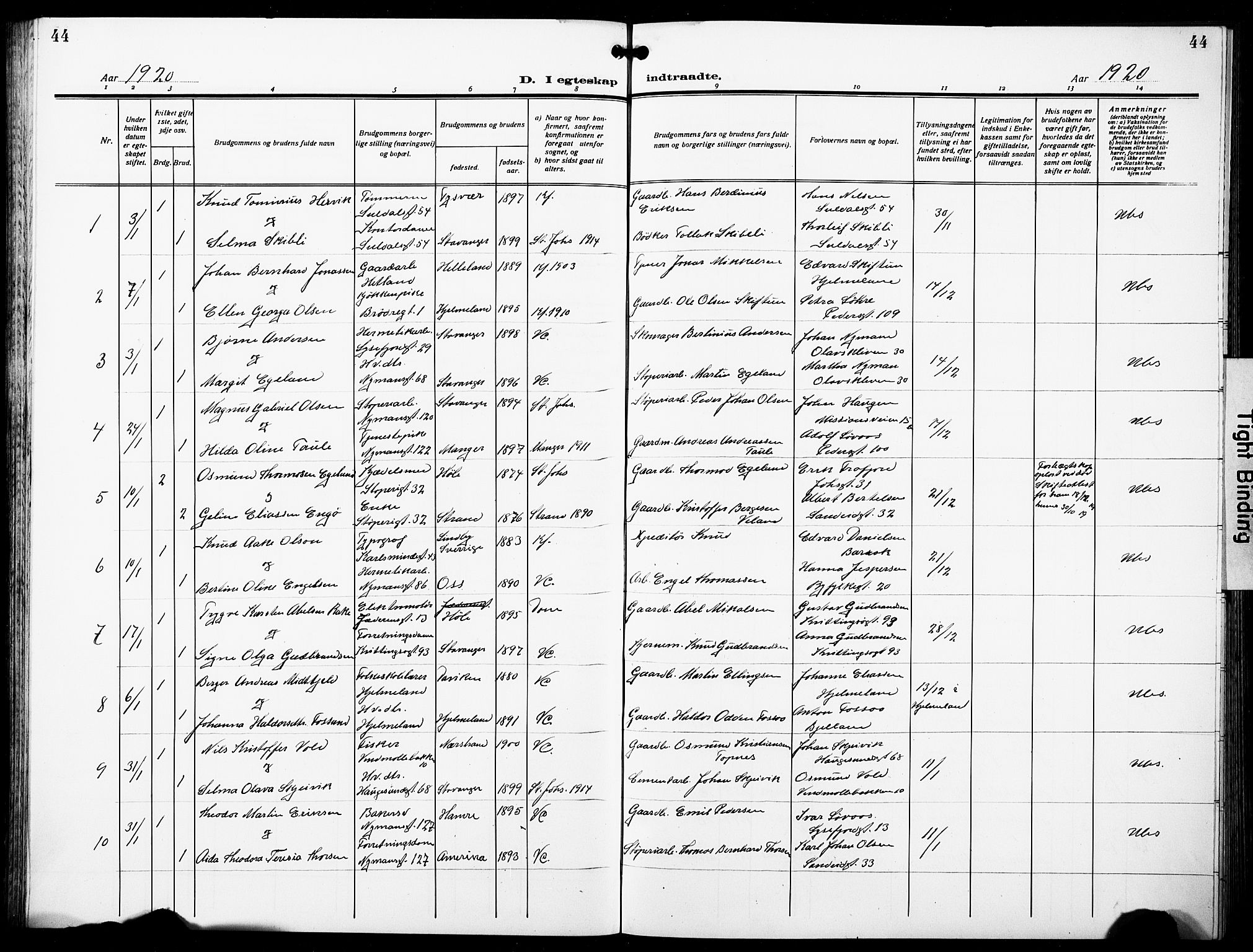 St. Johannes sokneprestkontor, SAST/A-101814/001/30/30BB/L0007: Klokkerbok nr. B 7, 1917-1932, s. 44