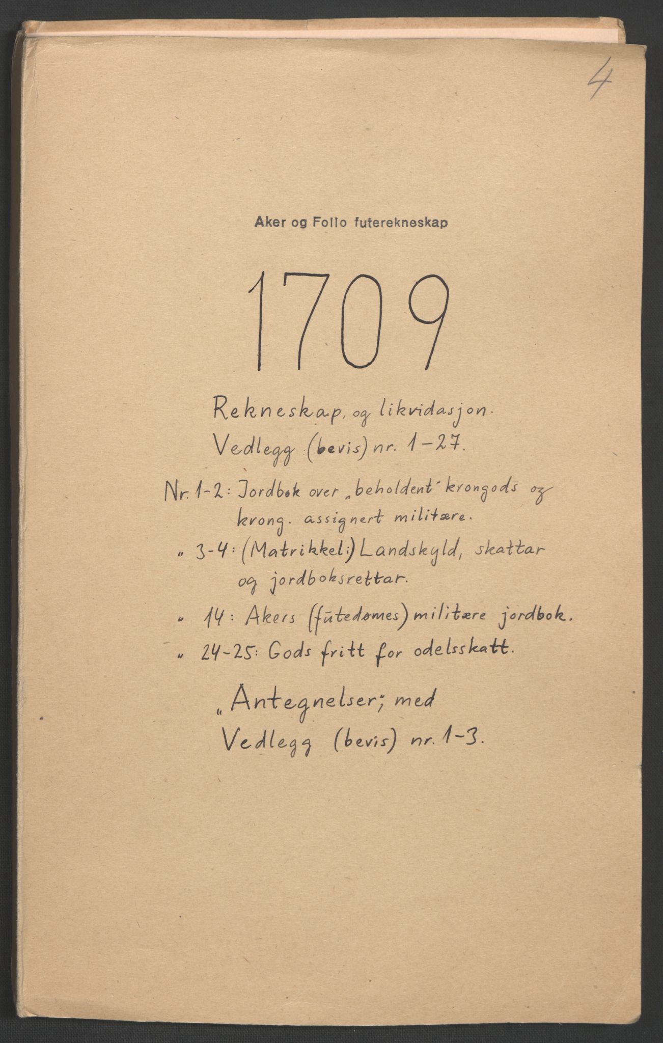 Rentekammeret inntil 1814, Reviderte regnskaper, Fogderegnskap, AV/RA-EA-4092/R10/L0447: Fogderegnskap Aker og Follo, 1707-1709, s. 407