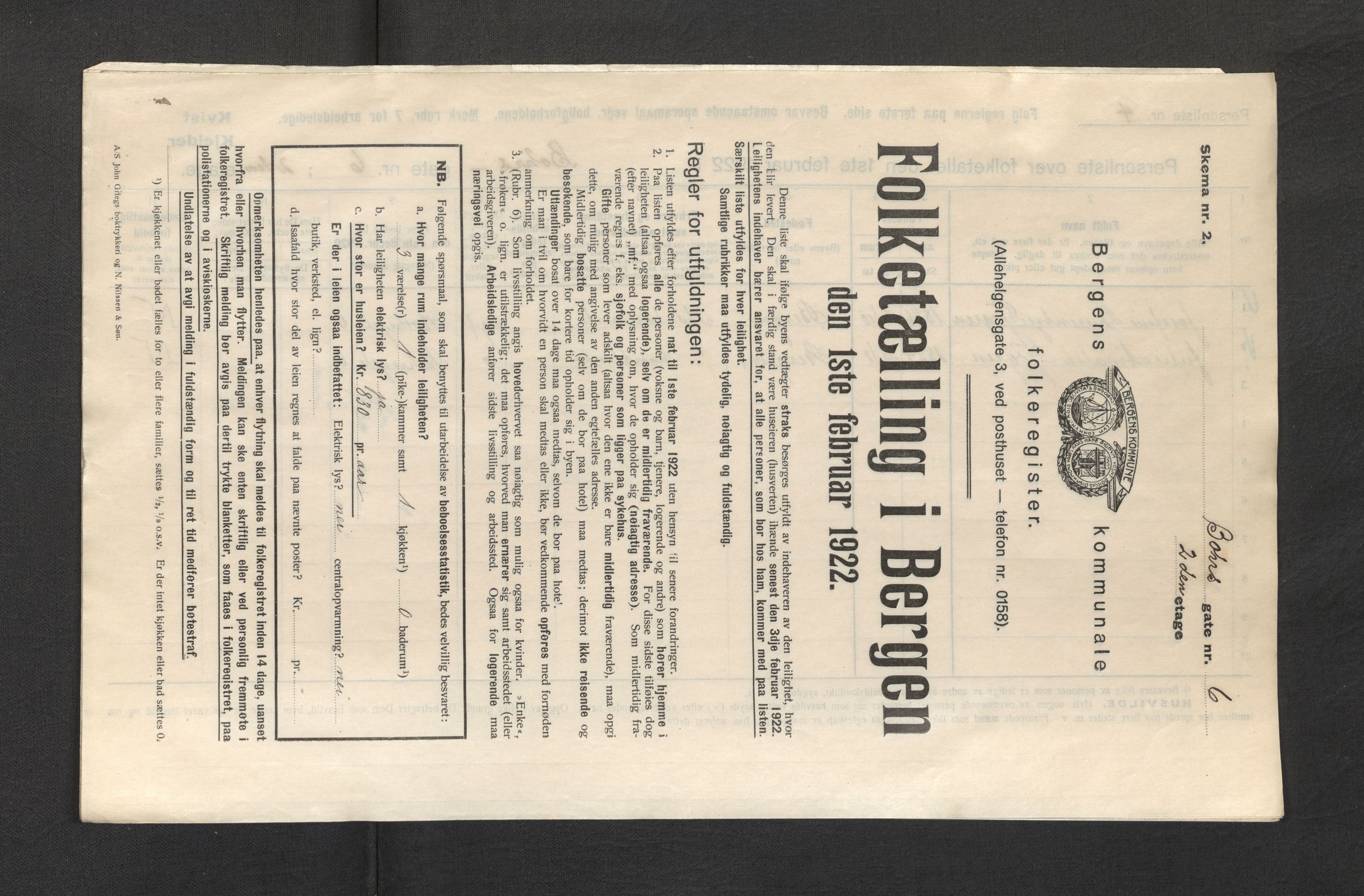 SAB, Kommunal folketelling 1922 for Bergen kjøpstad, 1922, s. 3727