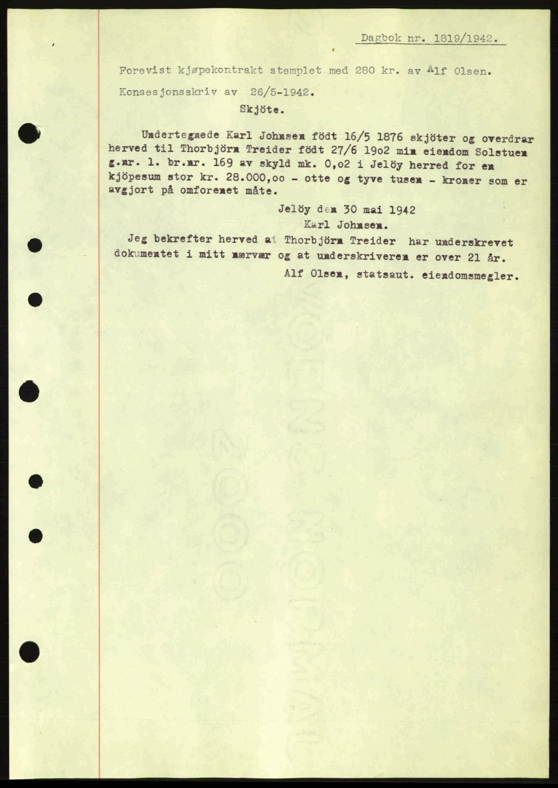 Moss sorenskriveri, SAO/A-10168: Pantebok nr. A10, 1942-1943, Dagboknr: 1819/1942