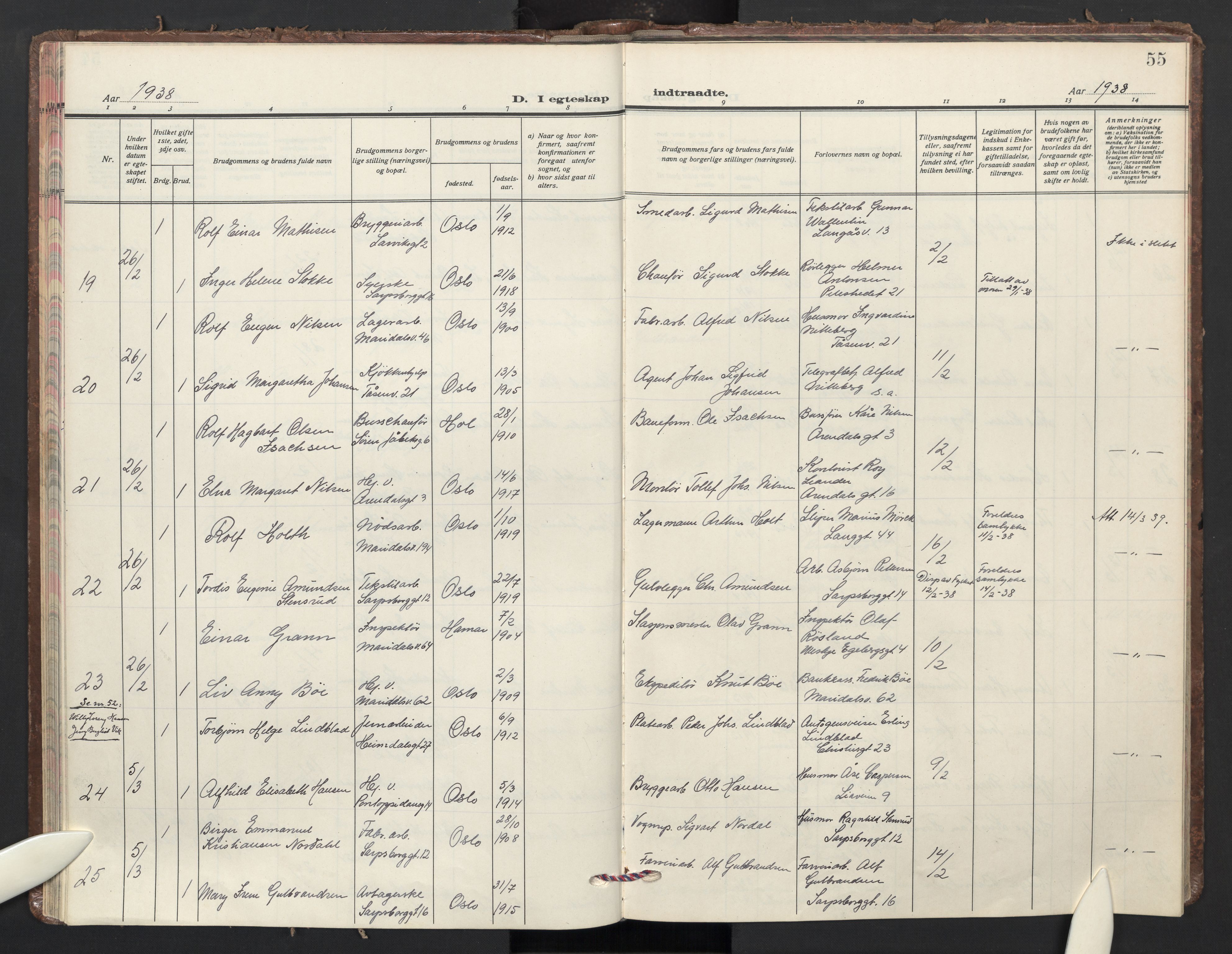 Sagene prestekontor Kirkebøker, AV/SAO-A-10796/F/L0018: Ministerialbok nr. 18, 1935-1940, s. 55