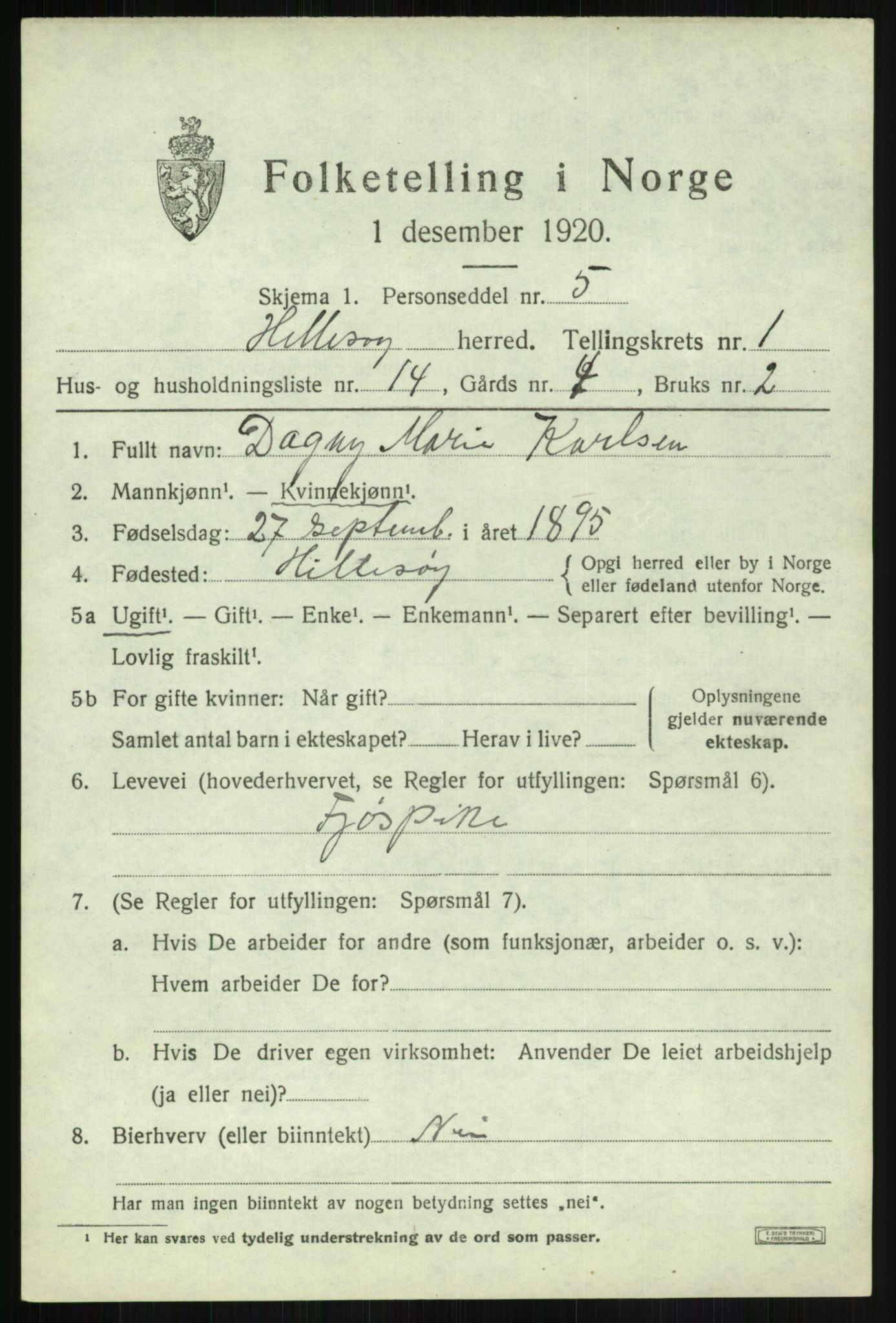SATØ, Folketelling 1920 for 1930 Hillesøy herred, 1920, s. 865