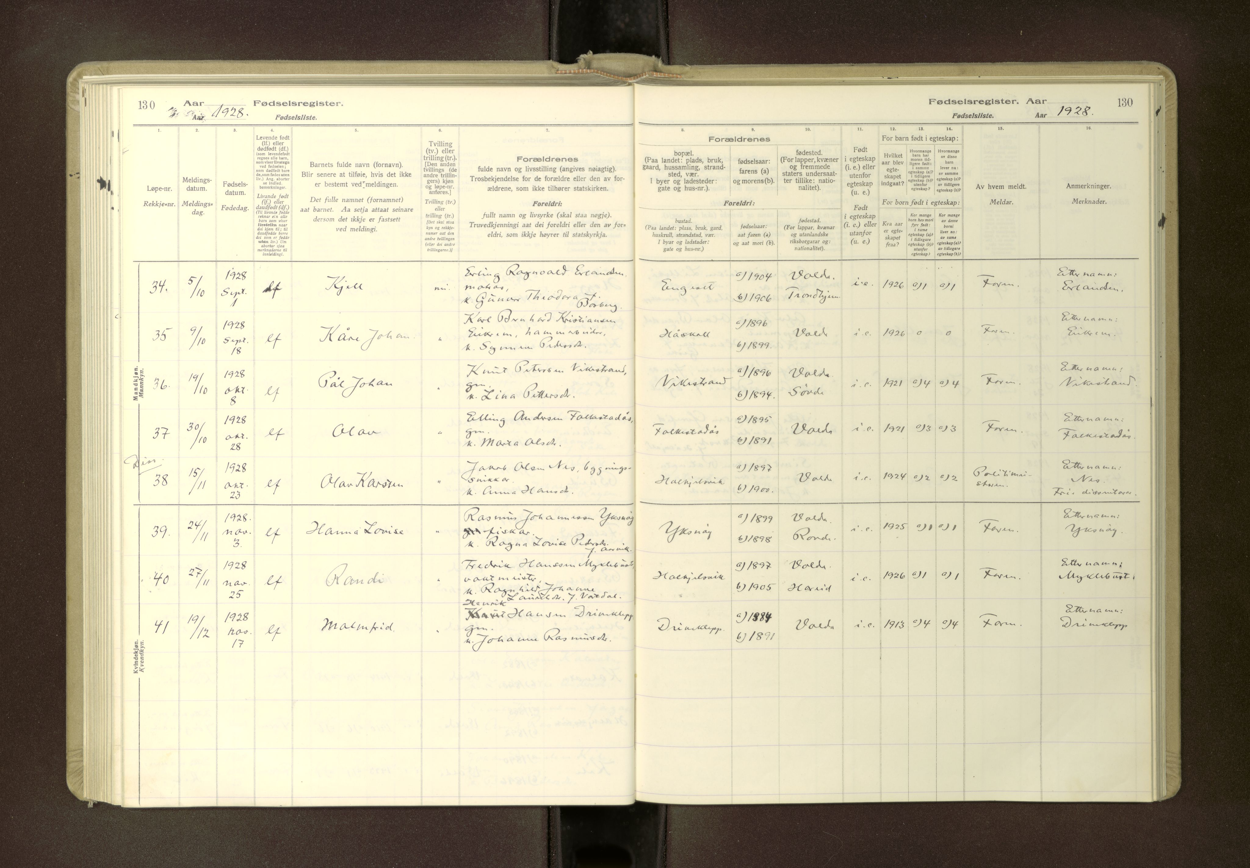 Ministerialprotokoller, klokkerbøker og fødselsregistre - Møre og Romsdal, AV/SAT-A-1454/511/L0165: Fødselsregister nr. 511---, 1916-1937, s. 130