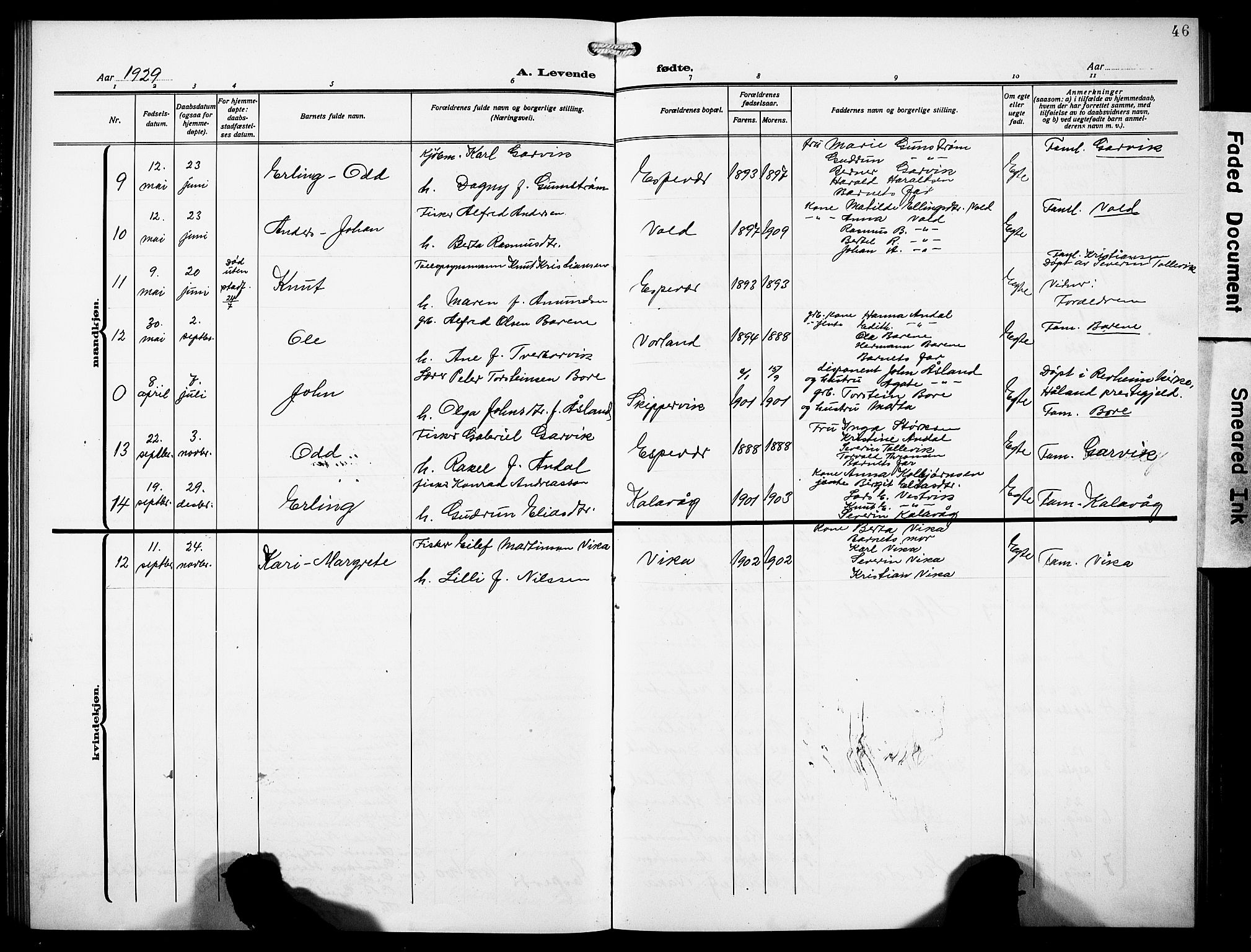 Finnås sokneprestembete, AV/SAB-A-99925/H/Ha/Hab/Habc/L0004: Klokkerbok nr. C 4, 1917-1931, s. 46