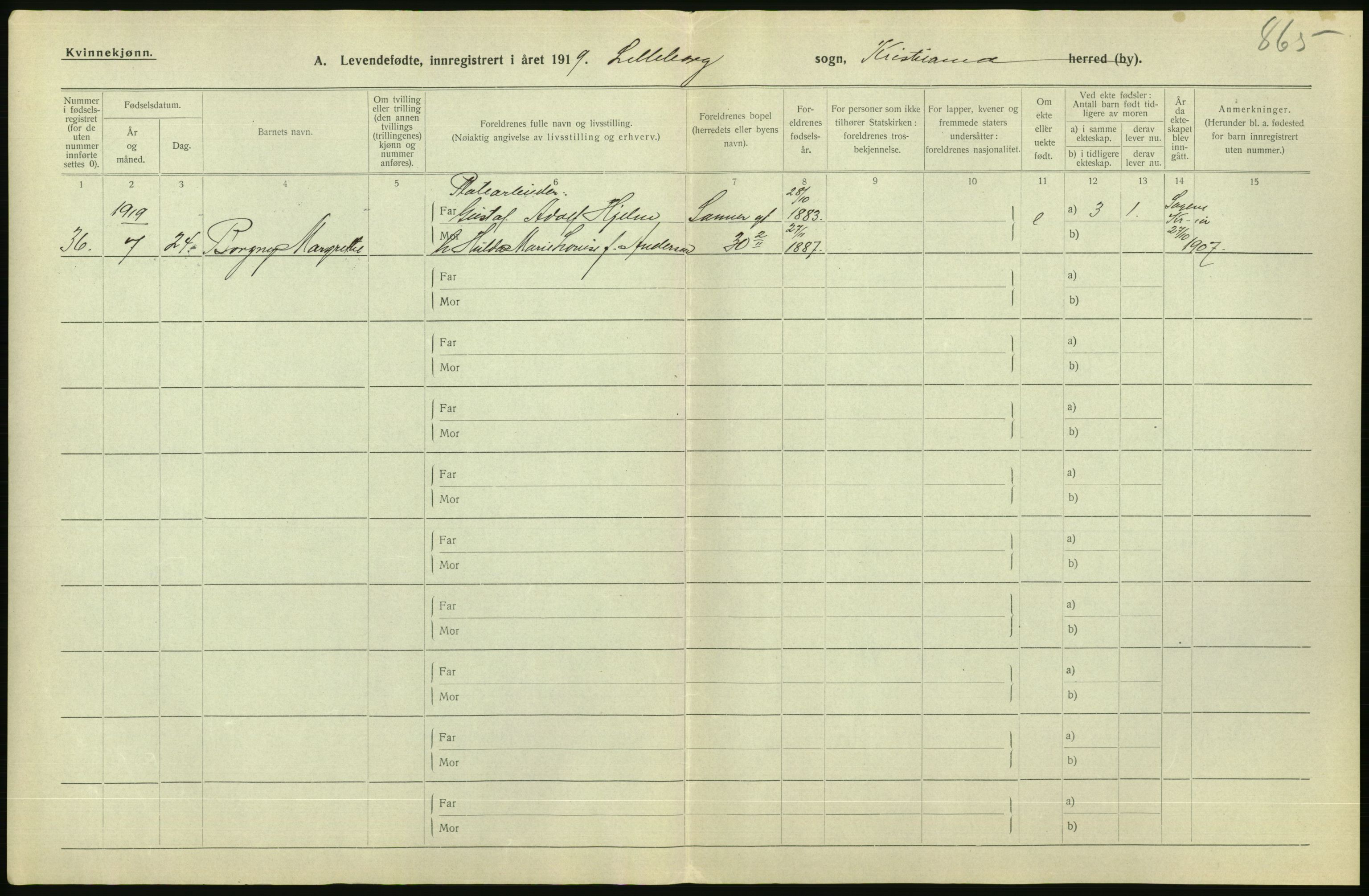 Statistisk sentralbyrå, Sosiodemografiske emner, Befolkning, AV/RA-S-2228/D/Df/Dfb/Dfbi/L0008: Kristiania: Levendefødte menn og kvinner., 1919