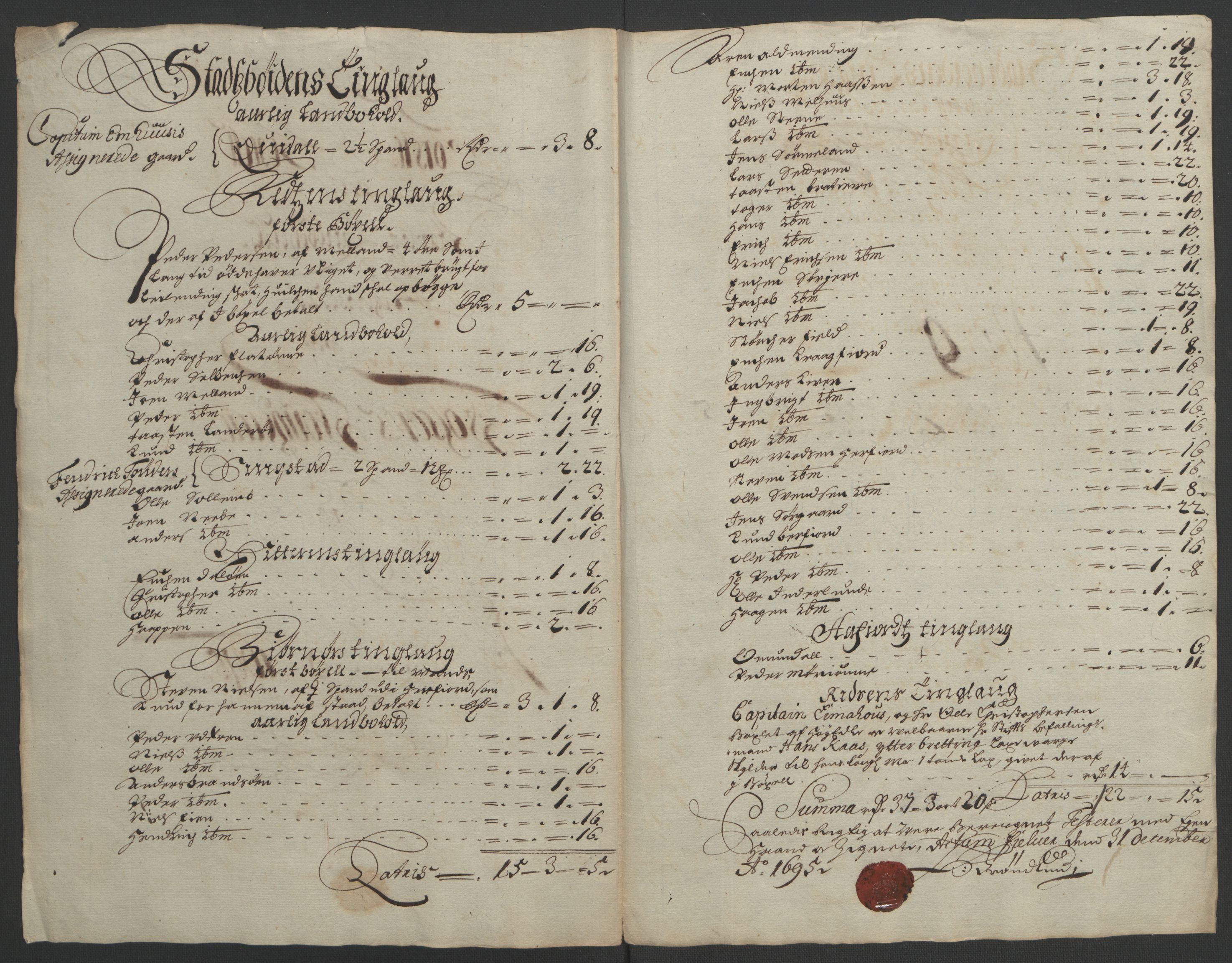 Rentekammeret inntil 1814, Reviderte regnskaper, Fogderegnskap, AV/RA-EA-4092/R57/L3851: Fogderegnskap Fosen, 1695-1696, s. 143