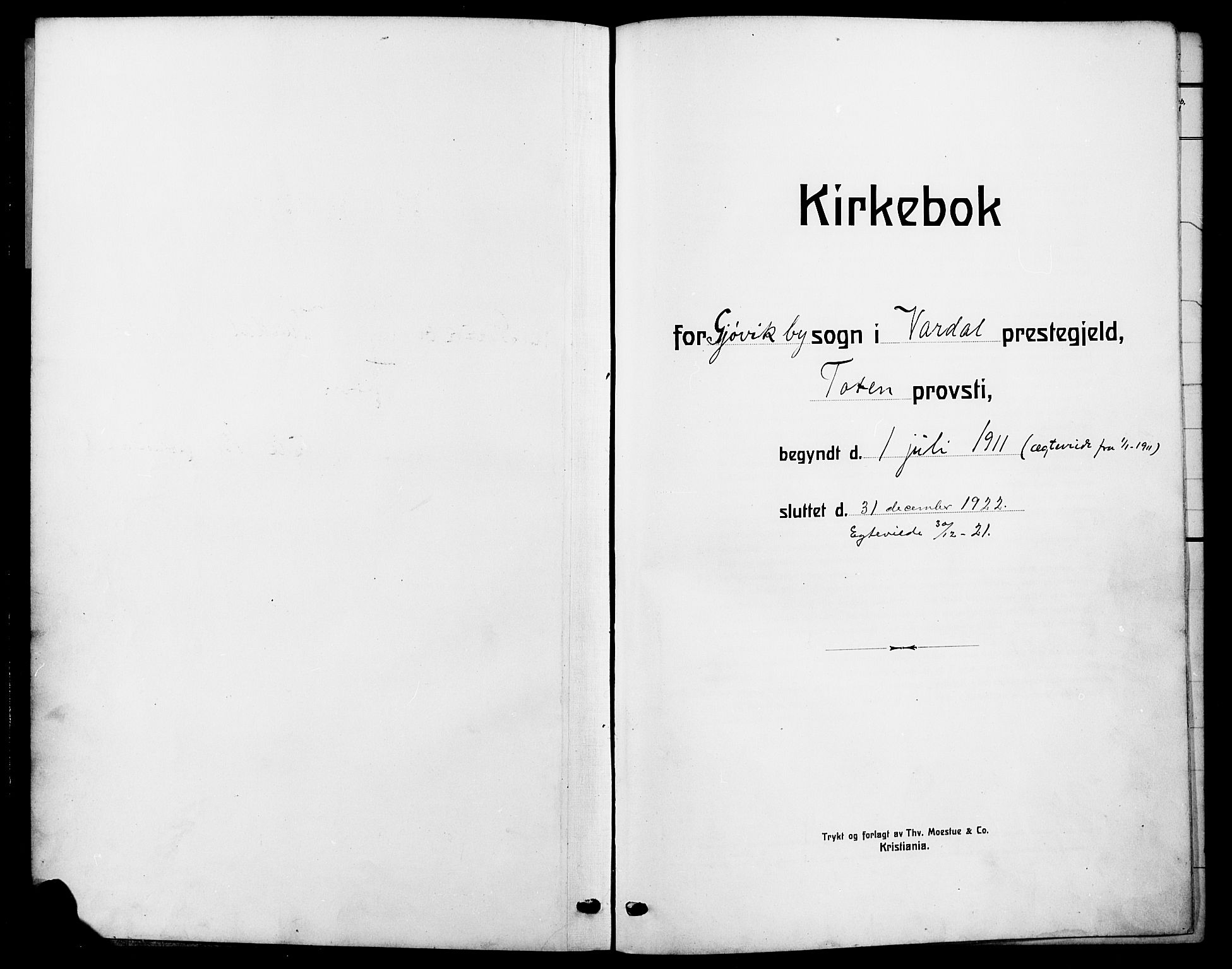 Vardal prestekontor, AV/SAH-PREST-100/H/Ha/Hab/L0014: Klokkerbok nr. 14, 1911-1922