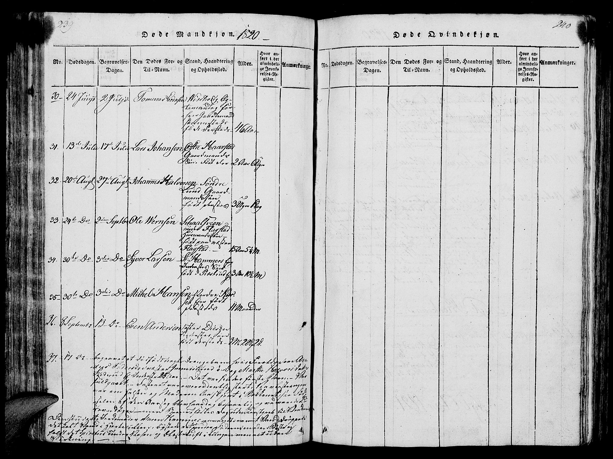 Vang prestekontor, Hedmark, SAH/PREST-008/H/Ha/Hab/L0004: Klokkerbok nr. 4, 1813-1827, s. 239-240