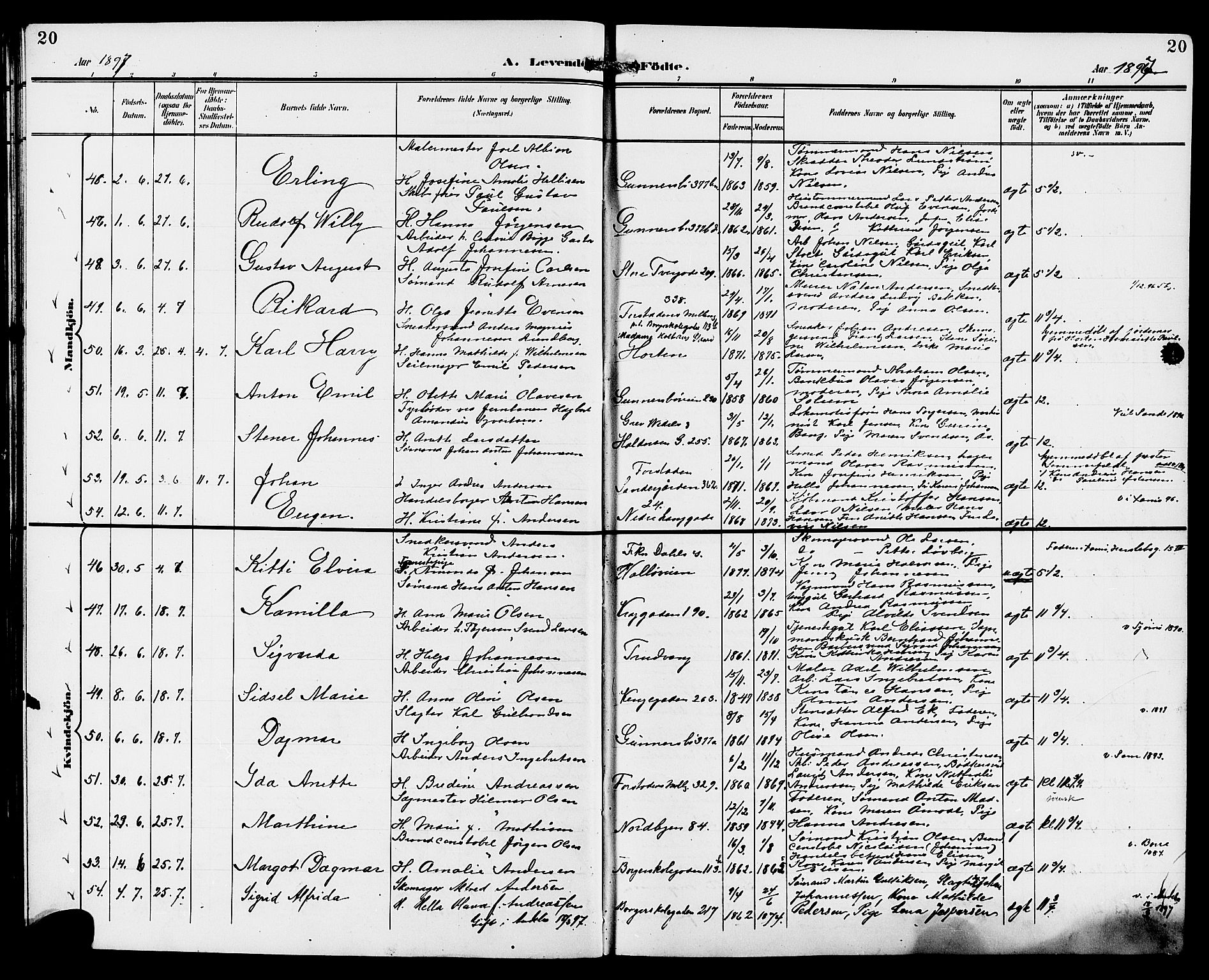 Tønsberg kirkebøker, AV/SAKO-A-330/G/Ga/L0007: Klokkerbok nr. 7, 1896-1904, s. 20