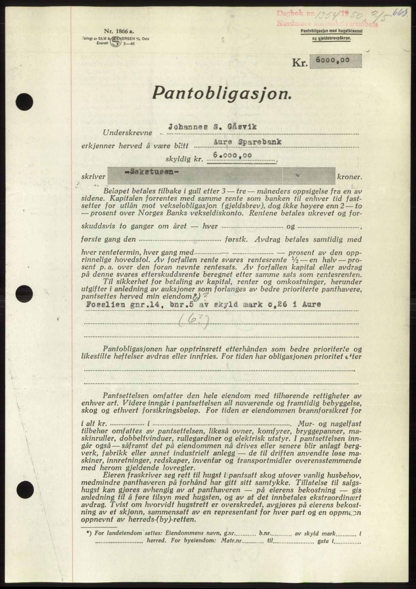 Nordmøre sorenskriveri, SAT/A-4132/1/2/2Ca: Pantebok nr. B104, 1950-1950, Dagboknr: 1354/1950