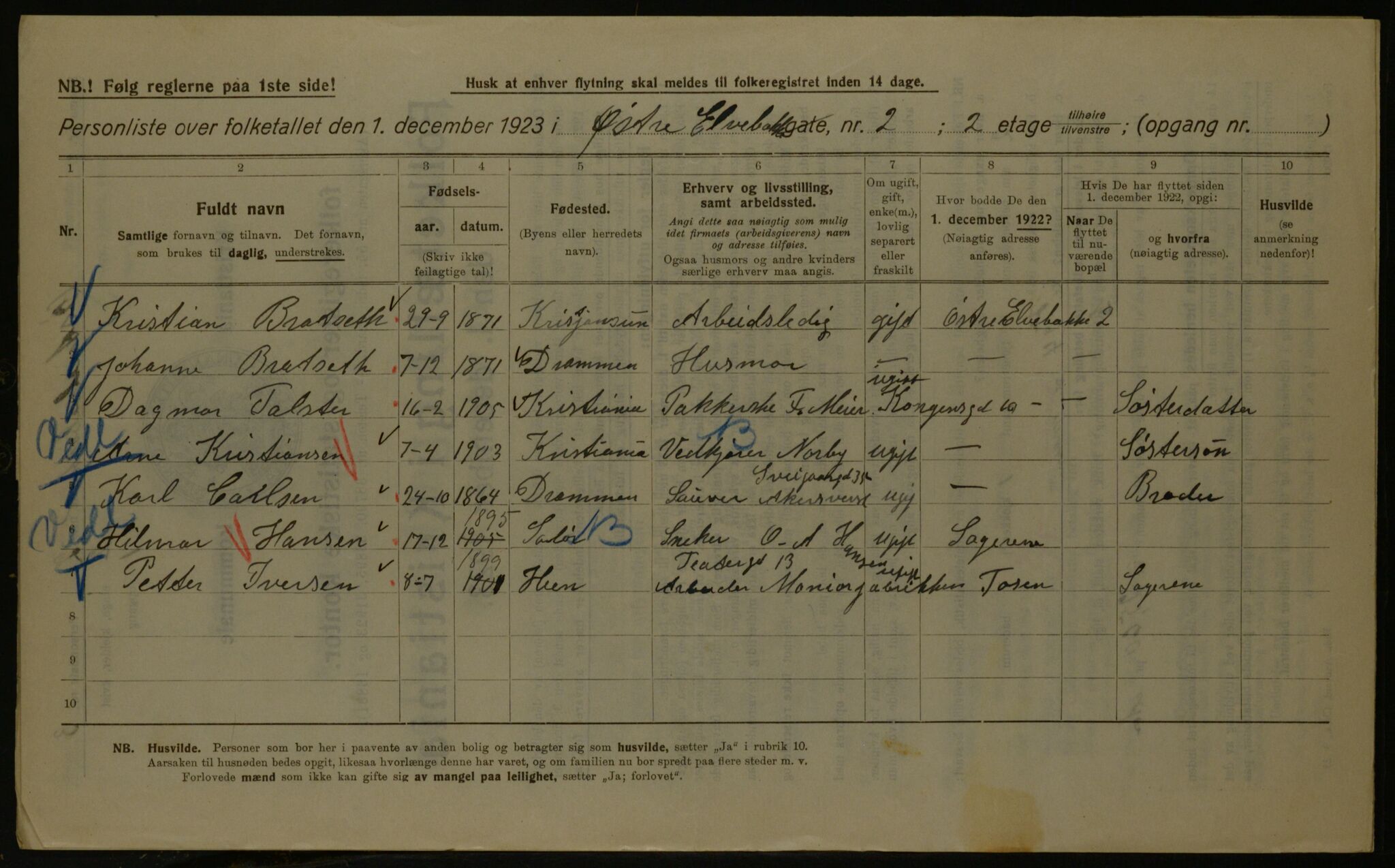 OBA, Kommunal folketelling 1.12.1923 for Kristiania, 1923, s. 142725