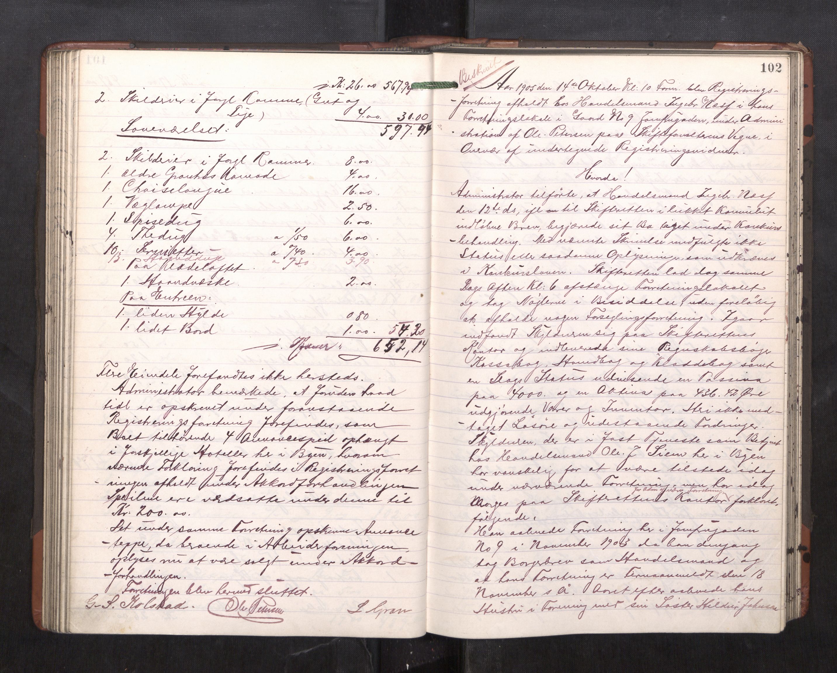 Trondheim byfogd, AV/SAT-A-0003/1/3/3C/L0023: Skifteregistreringsprotokoll - 11/2-15/5. (u/ register), 1905-1907, s. 102