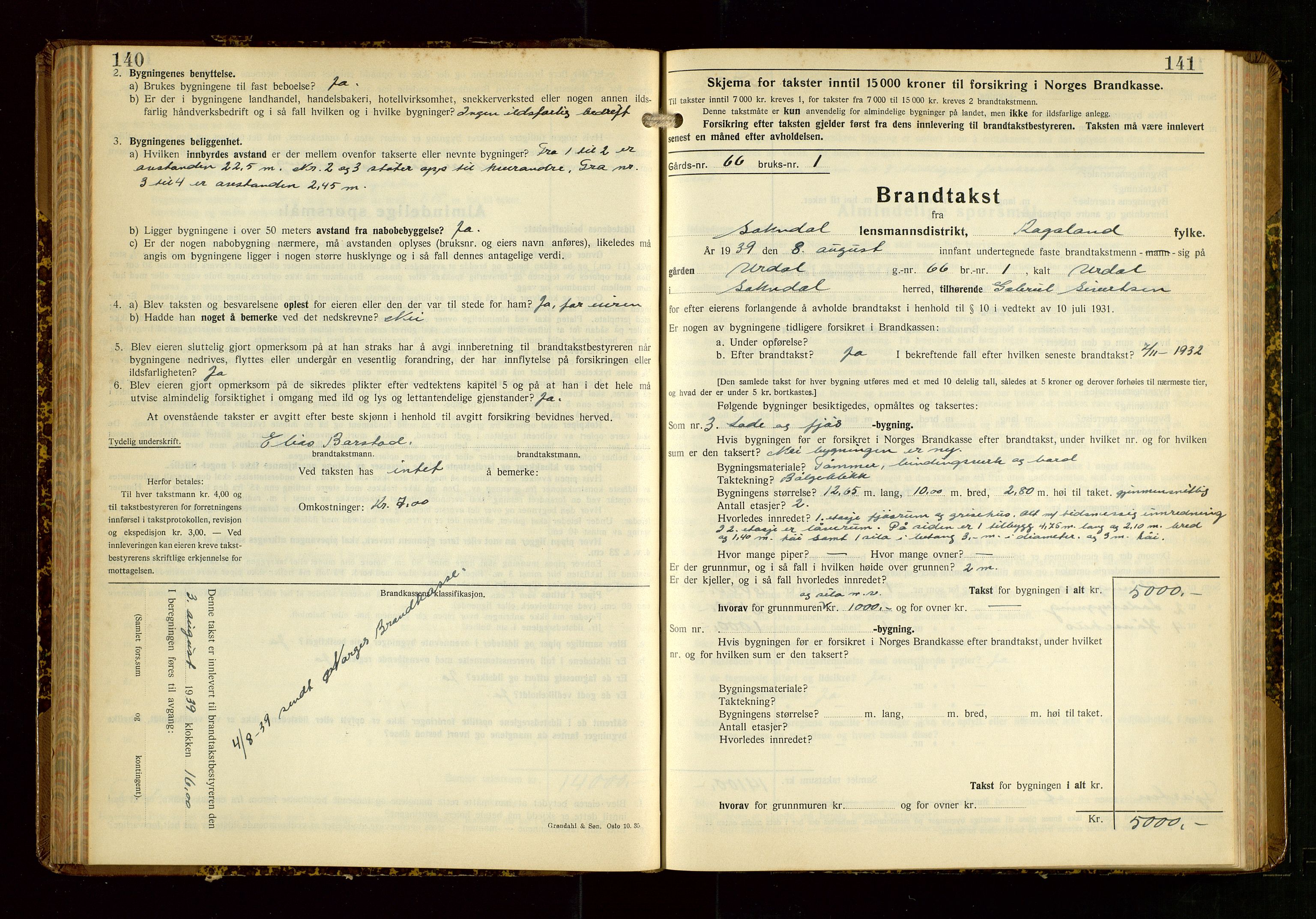 Sokndal lensmannskontor, AV/SAST-A-100417/Gob/L0008: "Brandtakst-Protokoll", 1937-1955, s. 140-141
