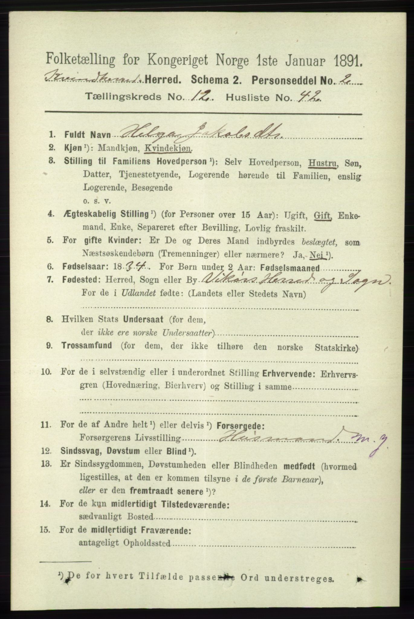RA, Folketelling 1891 for 1224 Kvinnherad herred, 1891, s. 4200