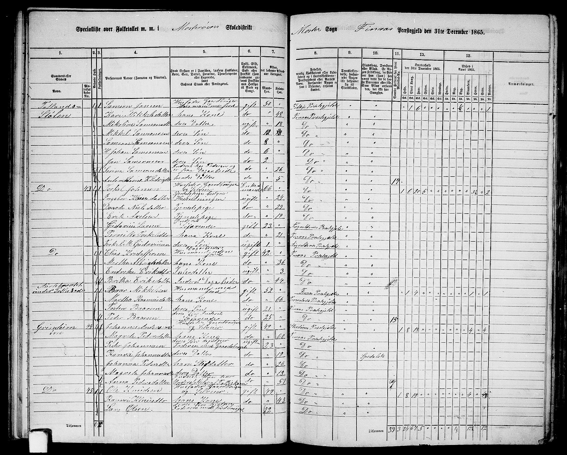 RA, Folketelling 1865 for 1218P Finnås prestegjeld, 1865, s. 40