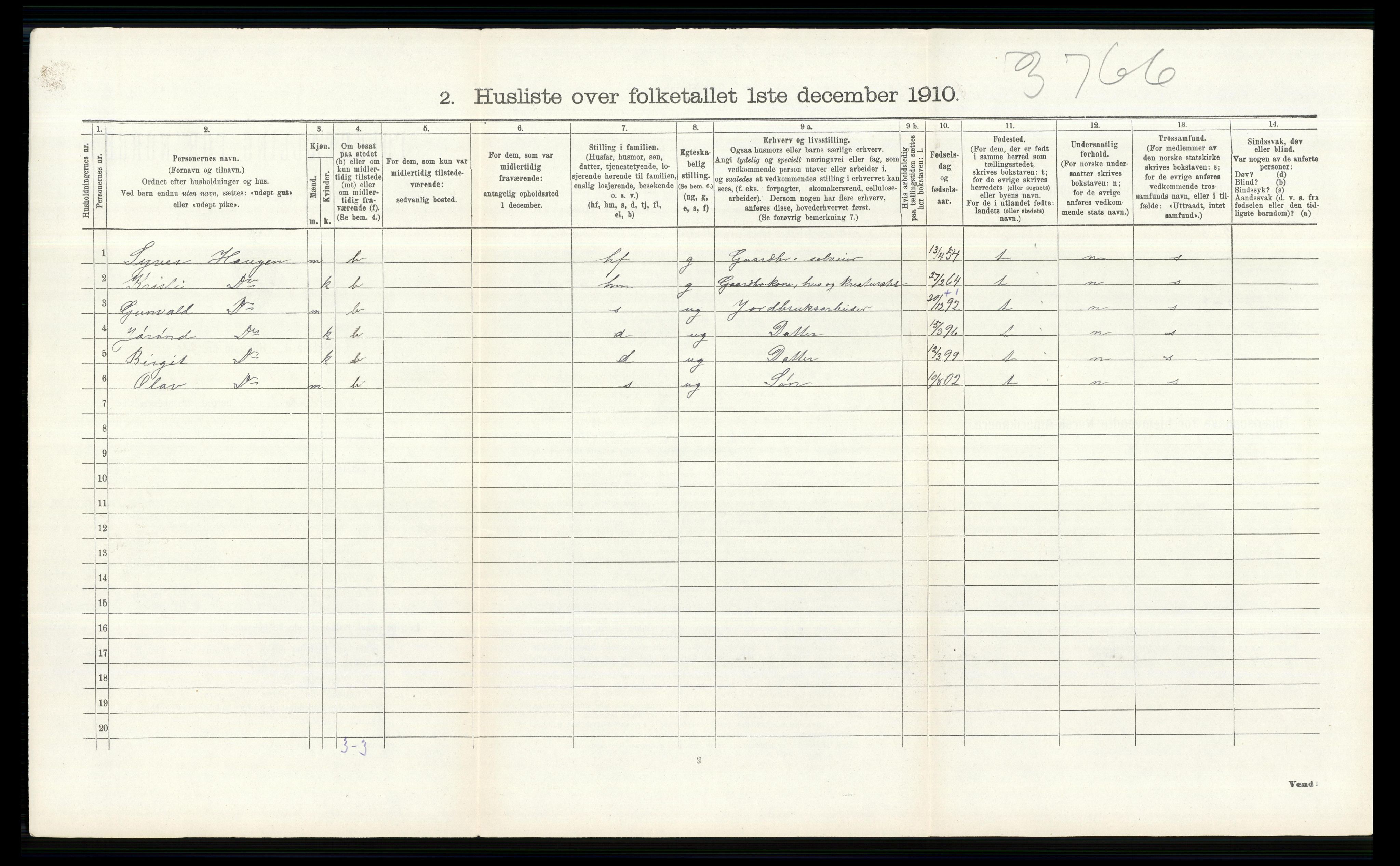 RA, Folketelling 1910 for 0620 Hol herred, 1910, s. 598