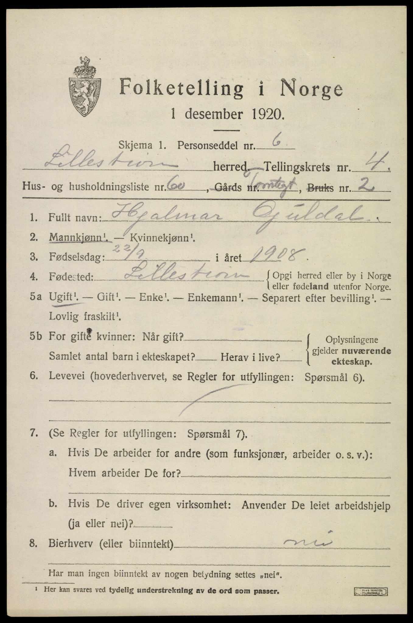 SAO, Folketelling 1920 for 0232 Lillestrøm herred, 1920, s. 12576