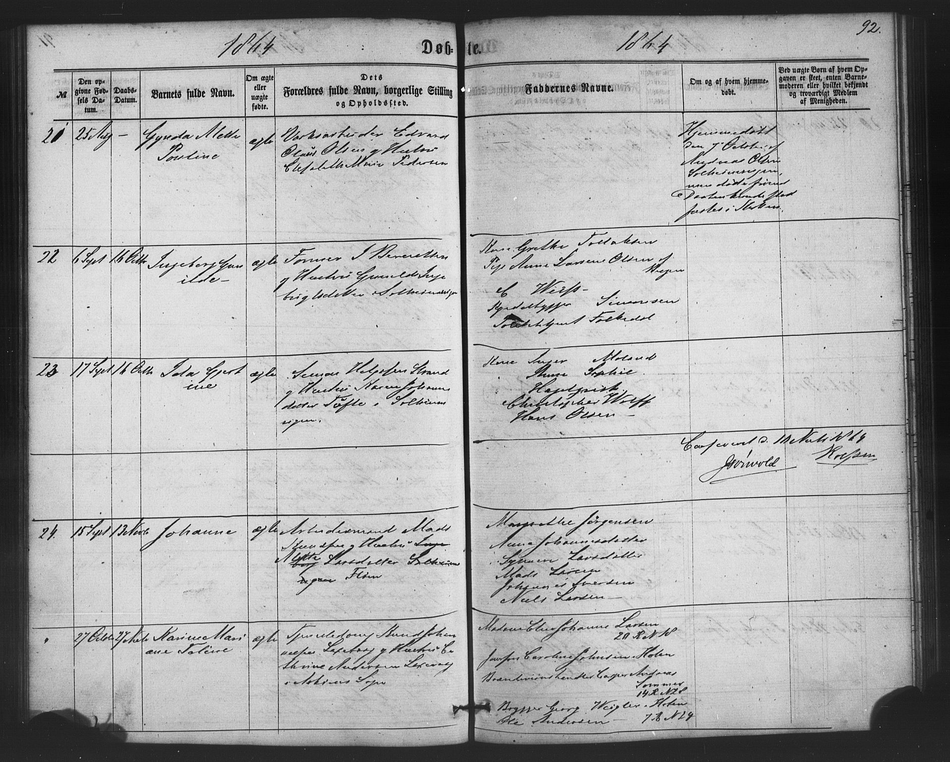 St. Jørgens hospital og Årstad sokneprestembete, AV/SAB-A-99934: Klokkerbok nr. A 3, 1863-1872, s. 92