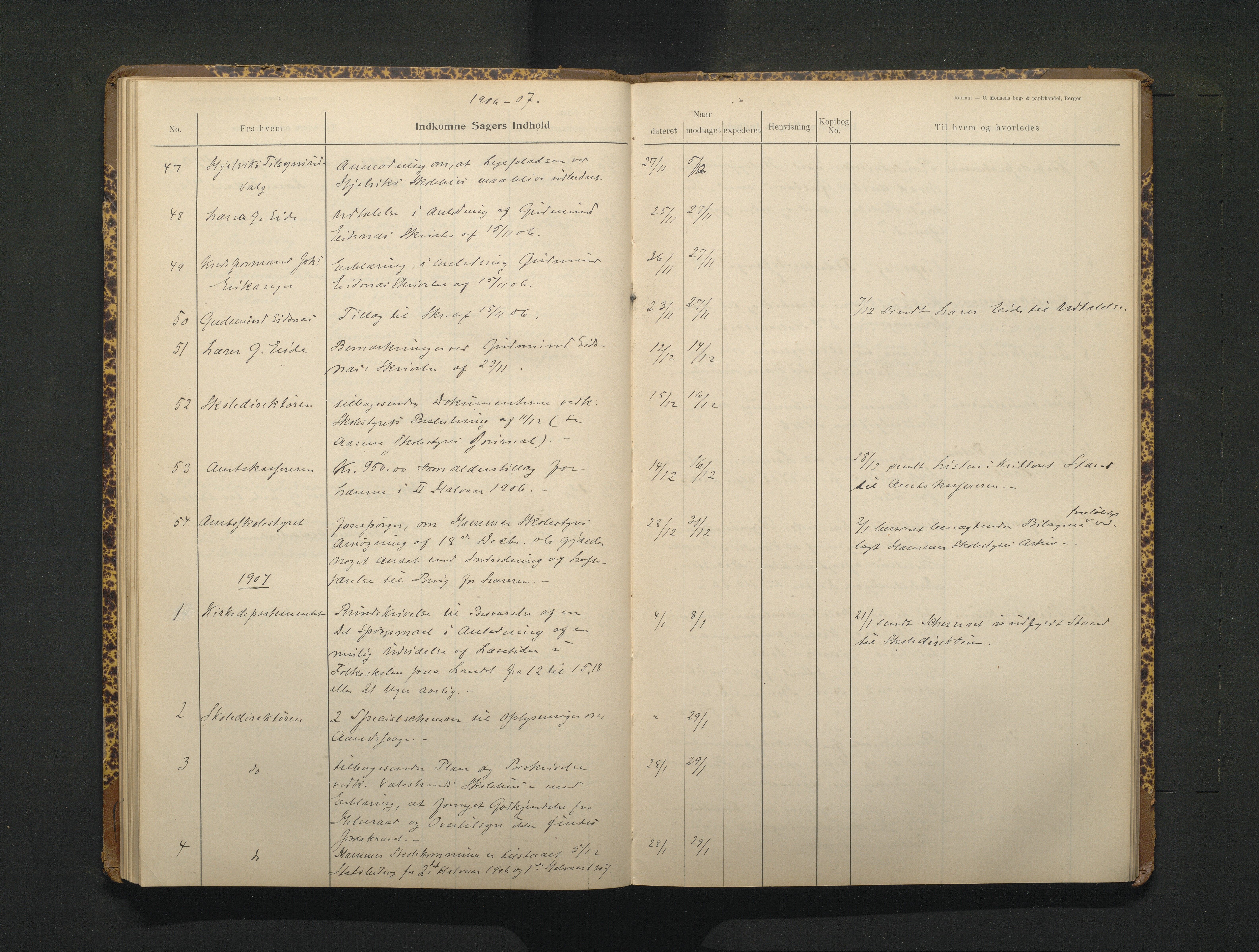 Hamre kommune. Skulestyret, IKAH/1254-211/C/Ca/L0003: Postjournal for Hamre skulestyre, 1901-1916