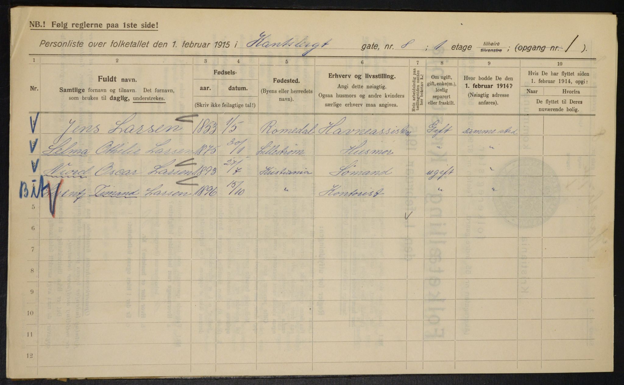 OBA, Kommunal folketelling 1.2.1915 for Kristiania, 1915, s. 47569