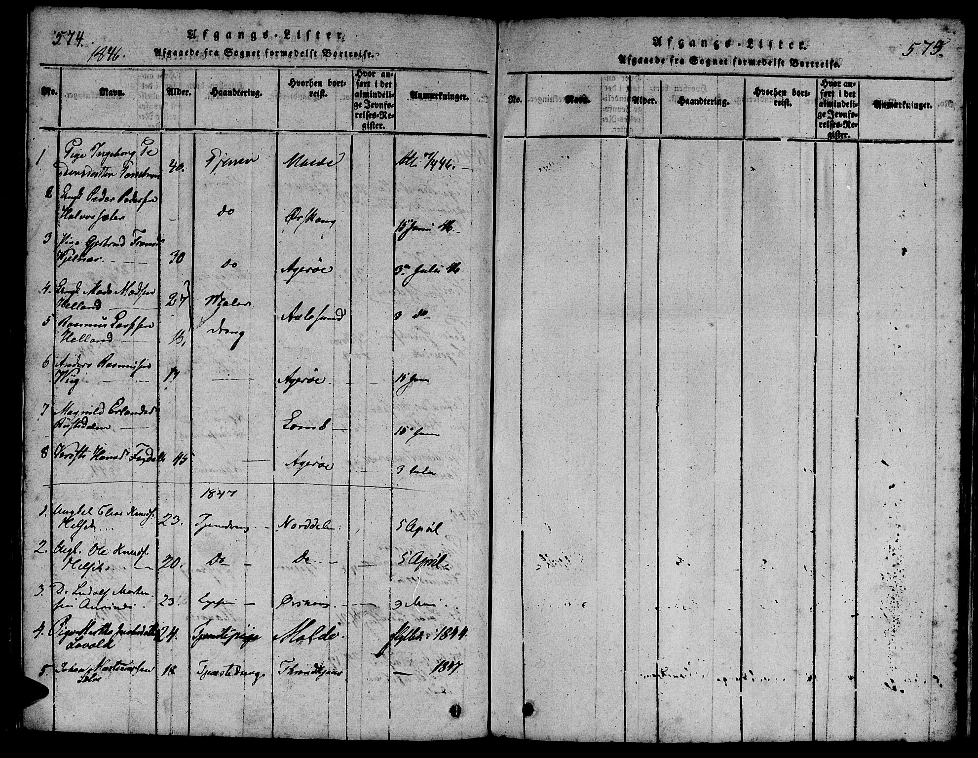 Ministerialprotokoller, klokkerbøker og fødselsregistre - Møre og Romsdal, AV/SAT-A-1454/539/L0528: Ministerialbok nr. 539A01, 1818-1847, s. 574-575