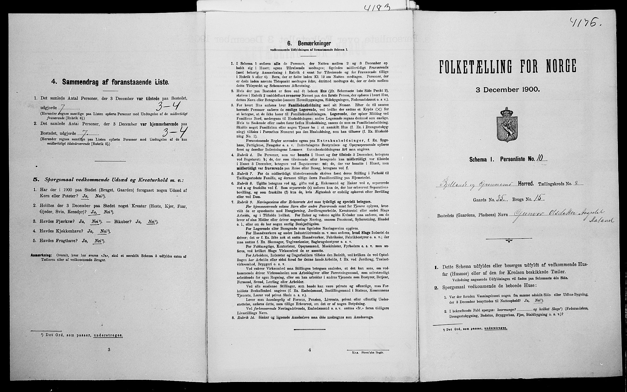 SAK, Folketelling 1900 for 1024 Bjelland og Grindheim herred, 1900, s. 381