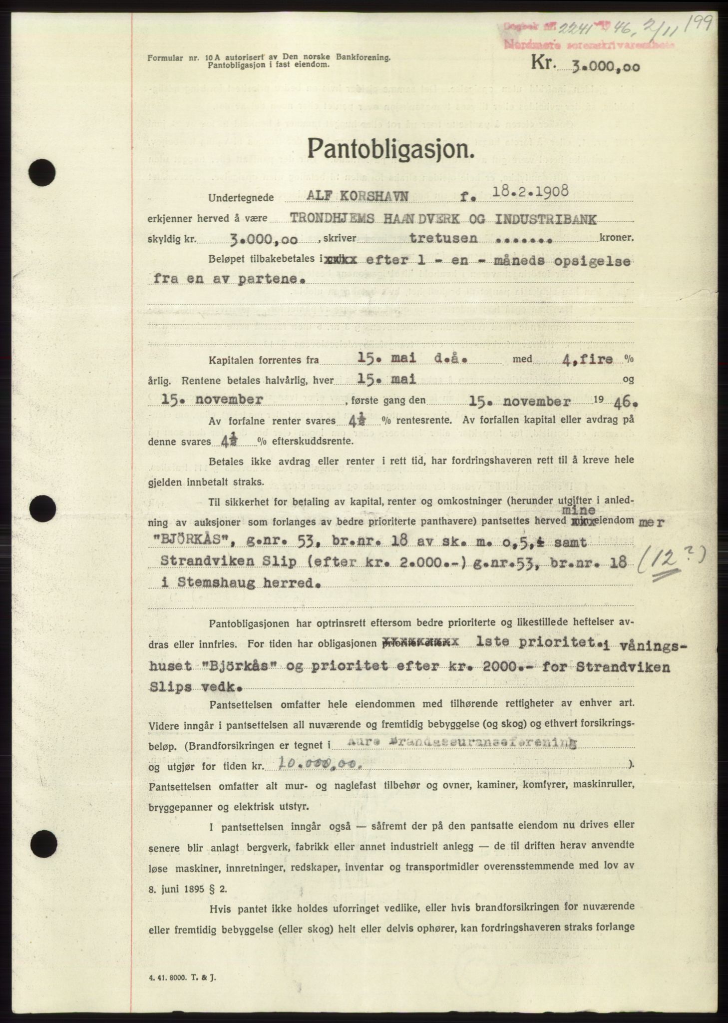 Nordmøre sorenskriveri, SAT/A-4132/1/2/2Ca: Pantebok nr. B95, 1946-1947, Dagboknr: 2241/1946
