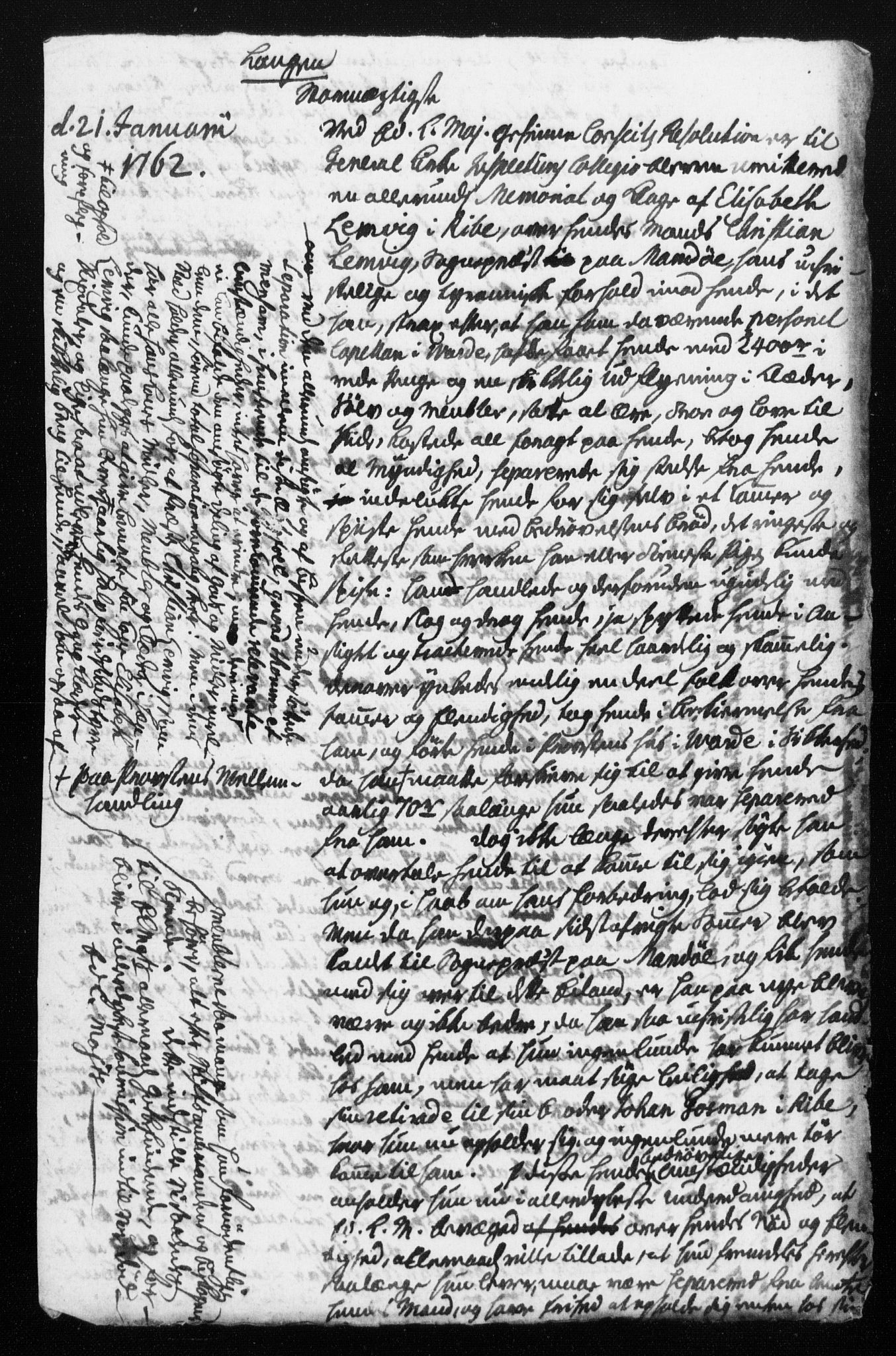 Generalkirkeinspektionskollegiet, DRA/A-0008/F4-04/F4-04-02: Deliberation, koncepter og ekstrakter, 1754-1762