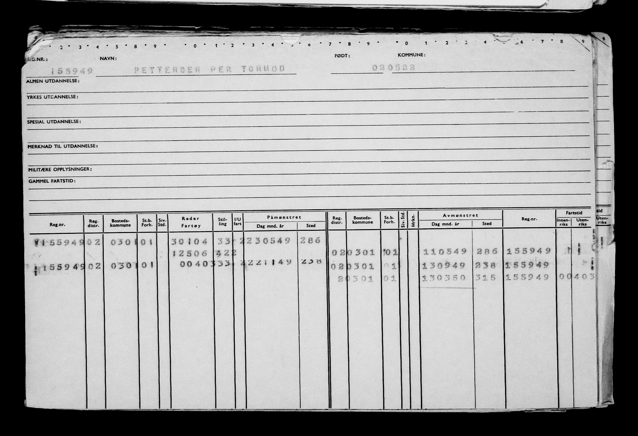 Direktoratet for sjømenn, RA/S-3545/G/Gb/L0206: Hovedkort, 1922, s. 46