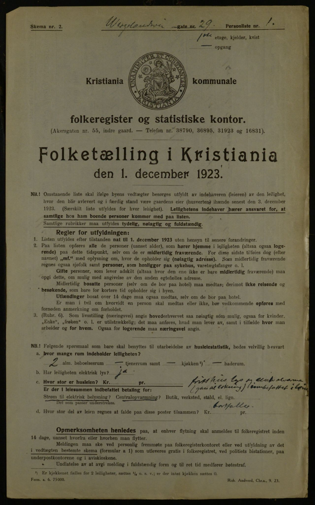 OBA, Kommunal folketelling 1.12.1923 for Kristiania, 1923, s. 141156