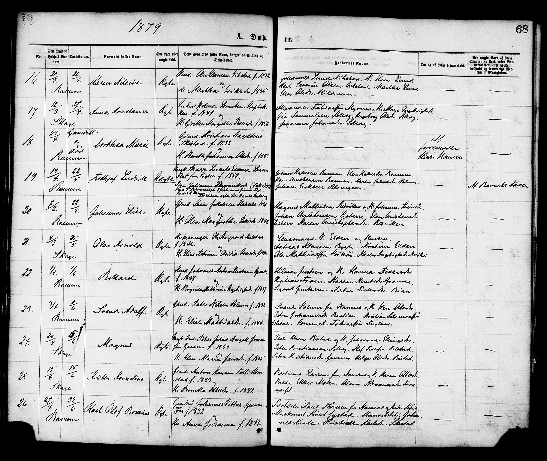 Ministerialprotokoller, klokkerbøker og fødselsregistre - Nord-Trøndelag, SAT/A-1458/764/L0554: Ministerialbok nr. 764A09, 1867-1880, s. 68