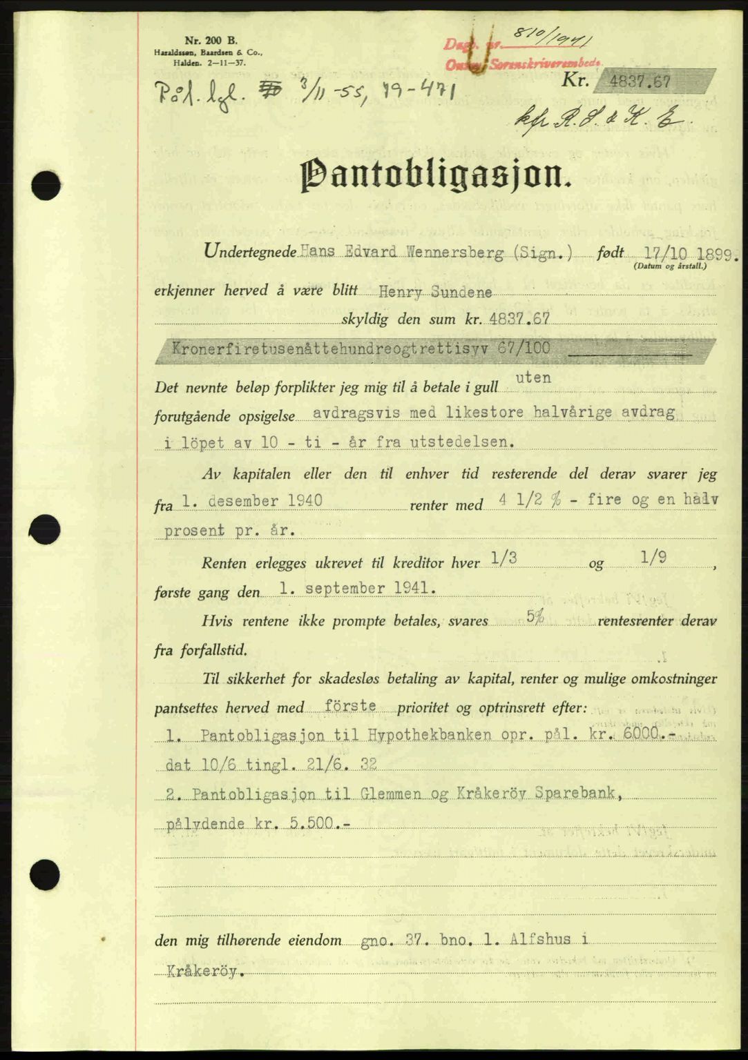Onsøy sorenskriveri, SAO/A-10474/G/Ga/Gac/L0003: Pantebok nr. B3, 1940-1944, Dagboknr: 810/1941