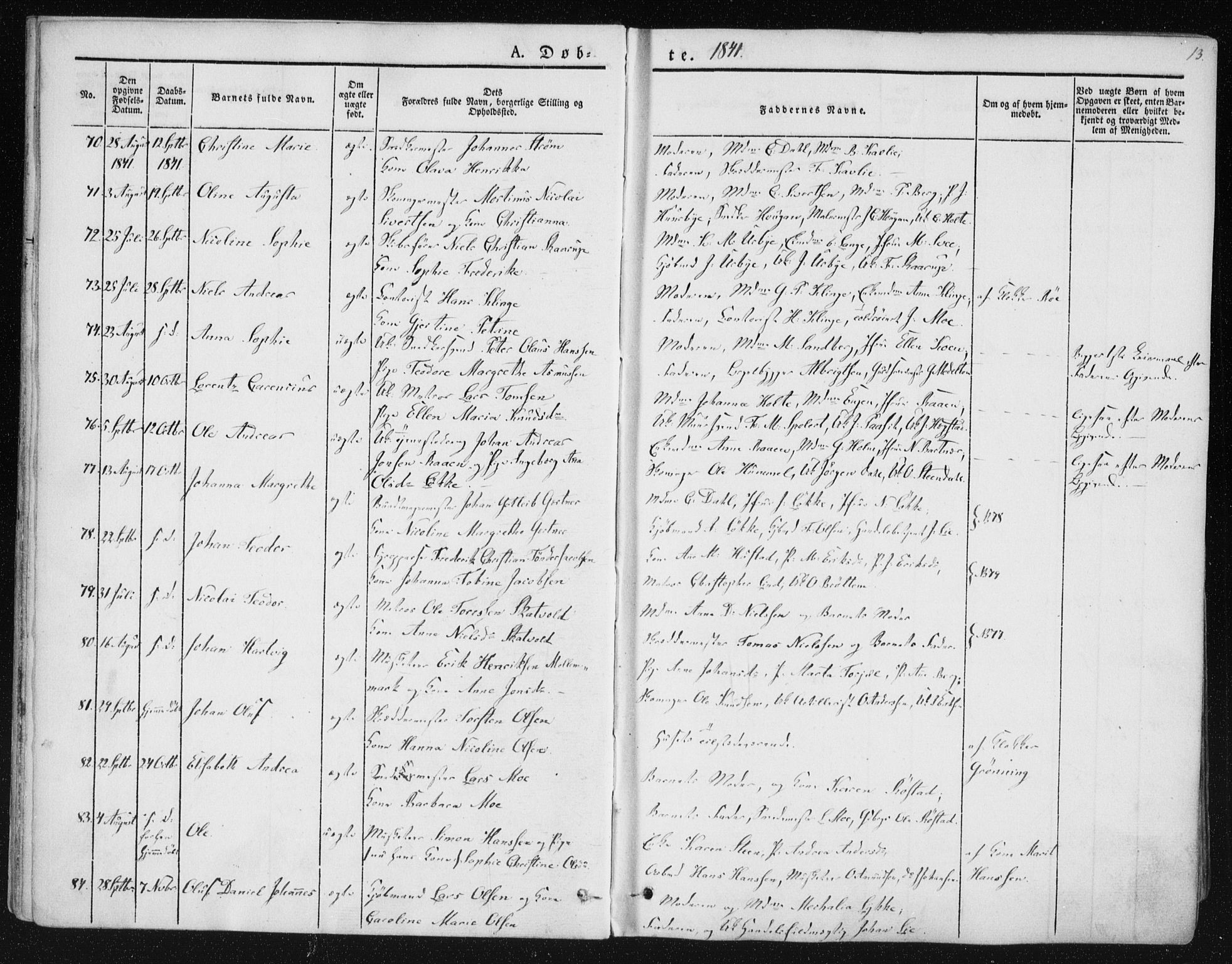 Ministerialprotokoller, klokkerbøker og fødselsregistre - Sør-Trøndelag, SAT/A-1456/602/L0110: Ministerialbok nr. 602A08, 1840-1854, s. 13