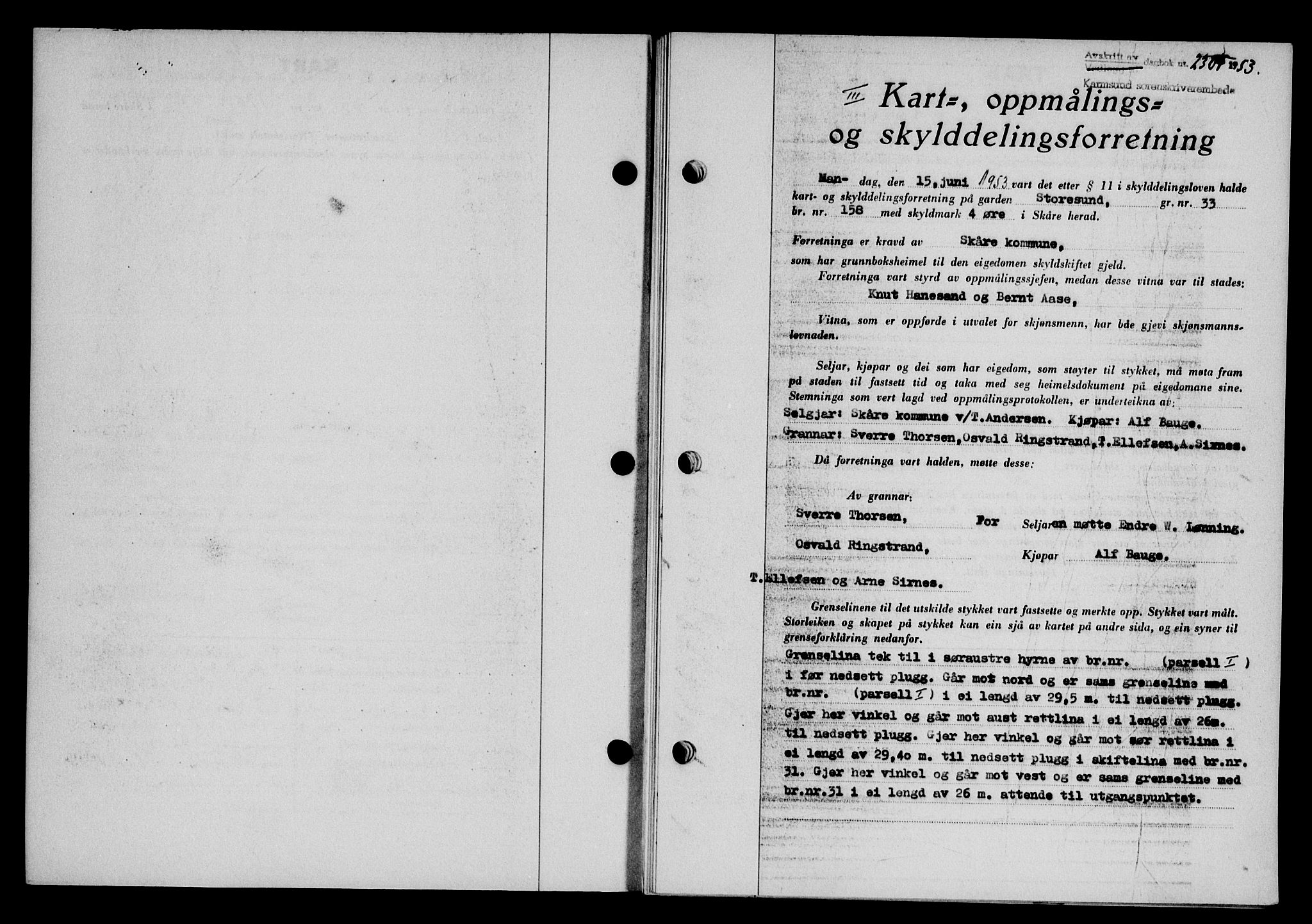 Karmsund sorenskriveri, SAST/A-100311/01/II/IIB/L0109: Pantebok nr. 89A, 1953-1953, Dagboknr: 2301/1953