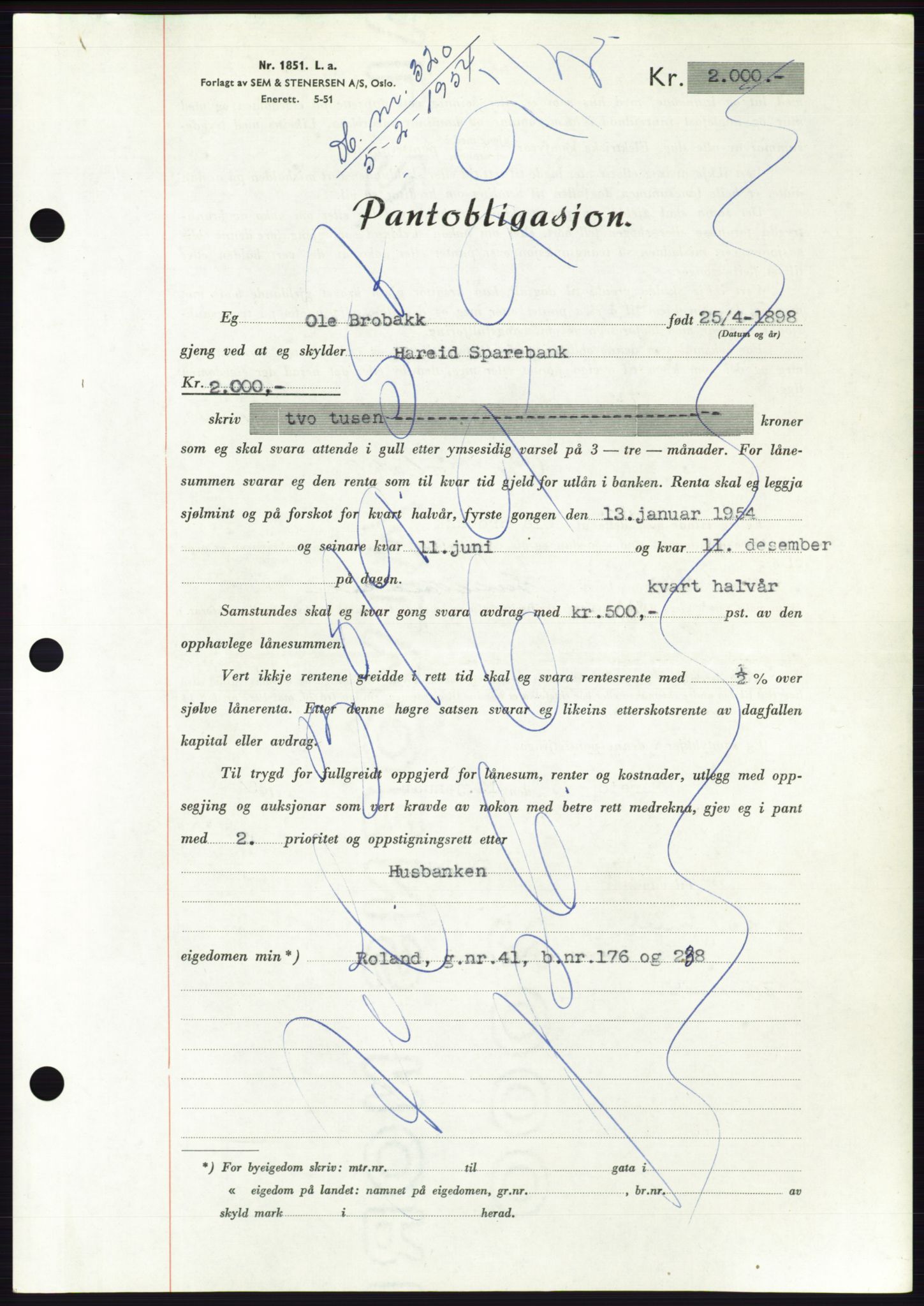 Søre Sunnmøre sorenskriveri, AV/SAT-A-4122/1/2/2C/L0124: Pantebok nr. 12B, 1953-1954, Dagboknr: 320/1954