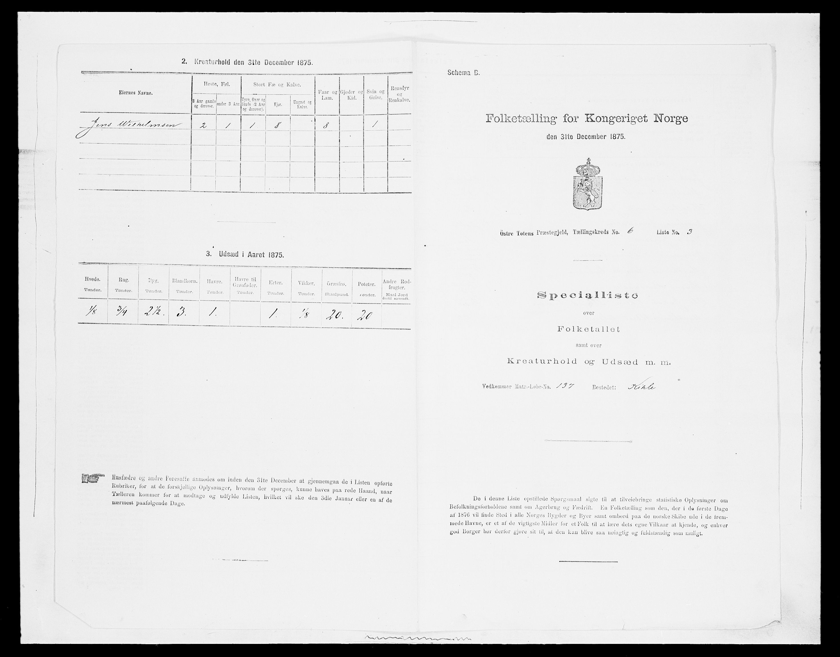 SAH, Folketelling 1875 for 0528P Østre Toten prestegjeld, 1875, s. 1146