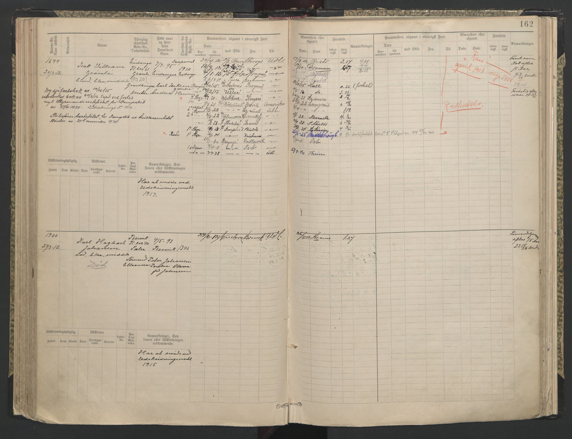 Brevik innrulleringskontor, AV/SAKO-A-833/F/Fb/L0007: Hovedrulle, 1897-1948, s. 162