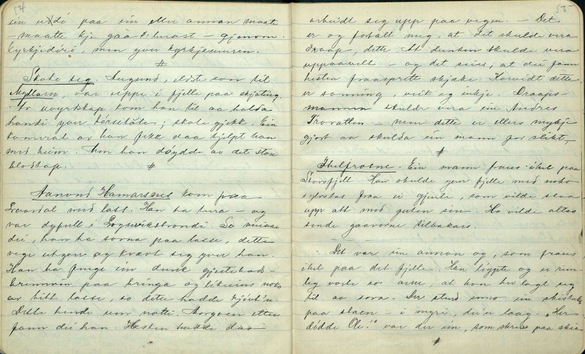 Rikard Berge, TEMU/TGM-A-1003/F/L0001/0005: 001-030 Innholdslister / 2. Erindringer om merkelige begivenheter, slegter, personligheder, 1900, s. 54-55