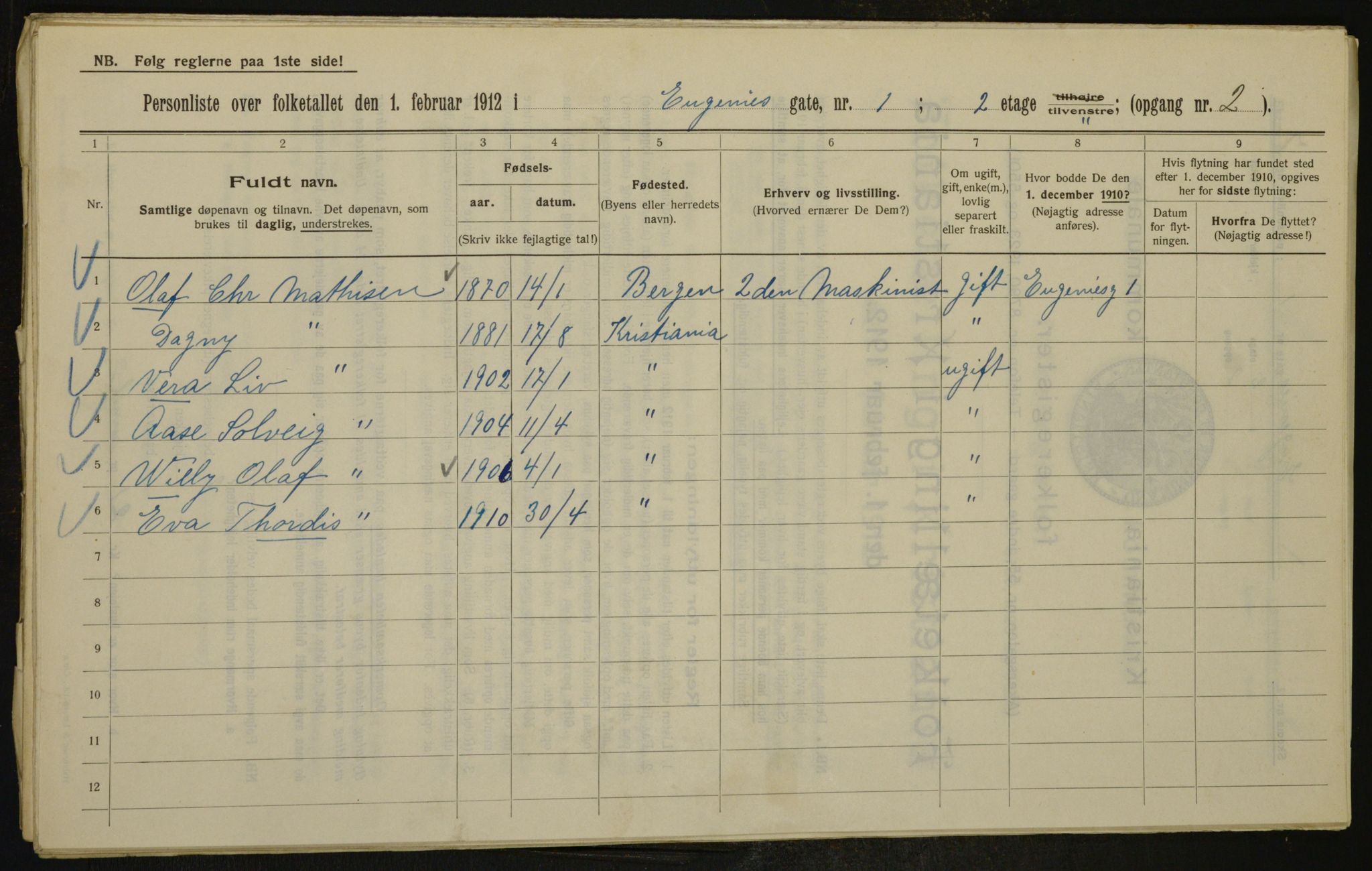 OBA, Kommunal folketelling 1.2.1912 for Kristiania, 1912, s. 22599