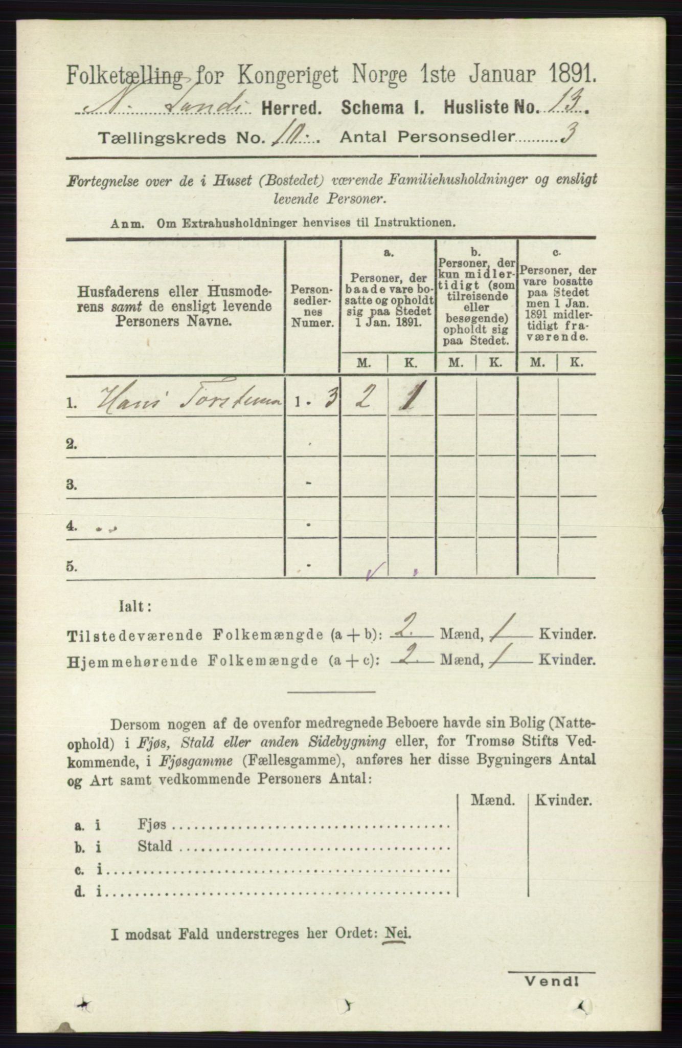 RA, Folketelling 1891 for 0538 Nordre Land herred, 1891, s. 2783